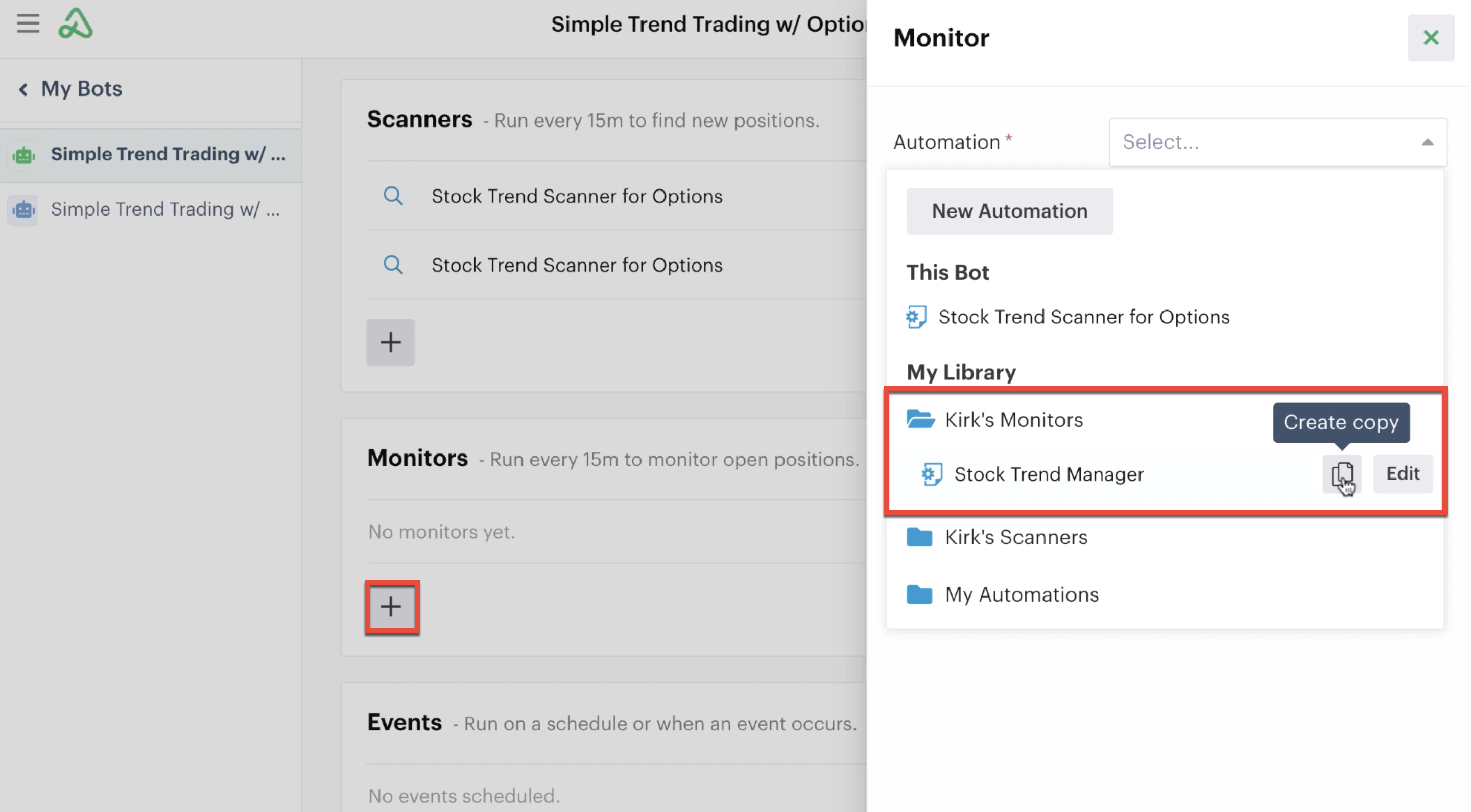 Create a copy of a monitor automation