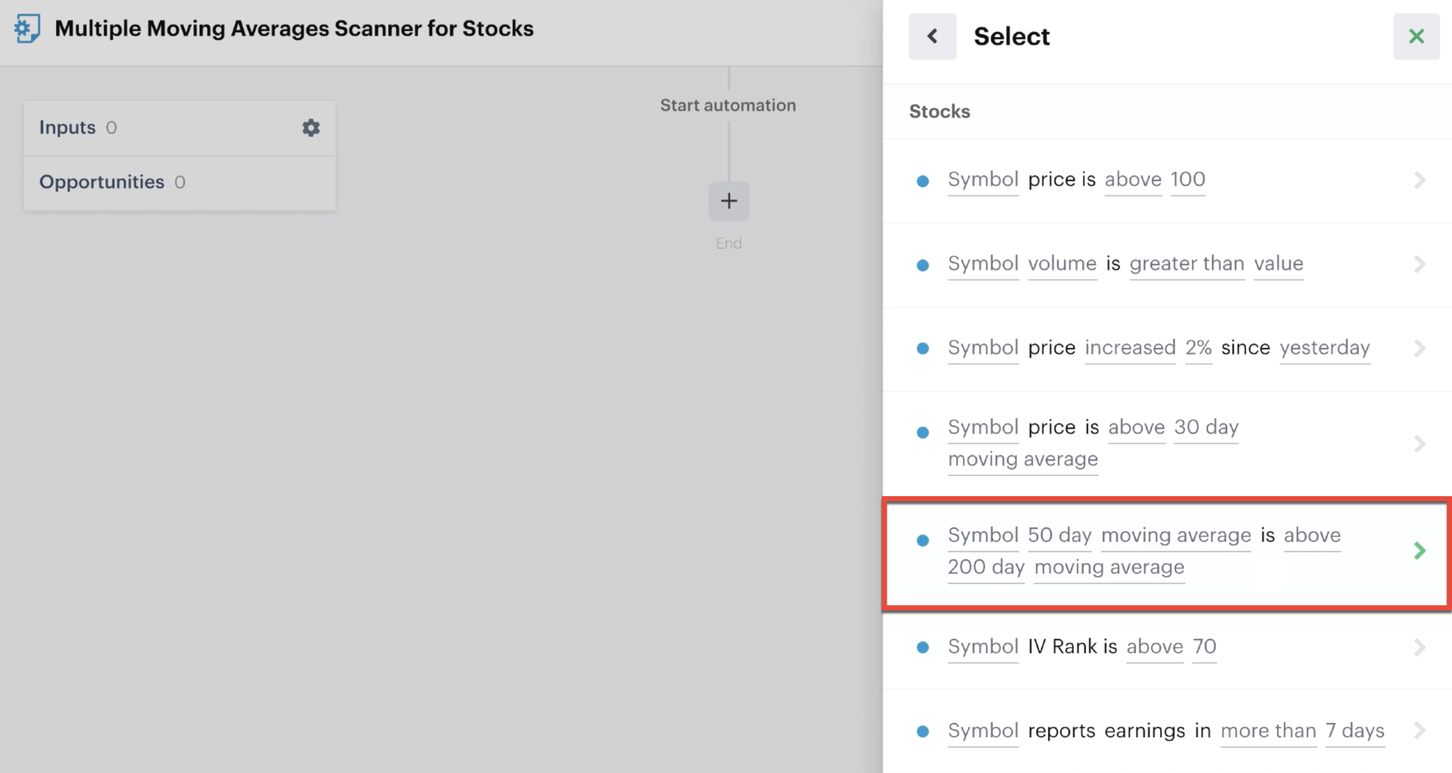 Decision recipe comparing multiple moving averages