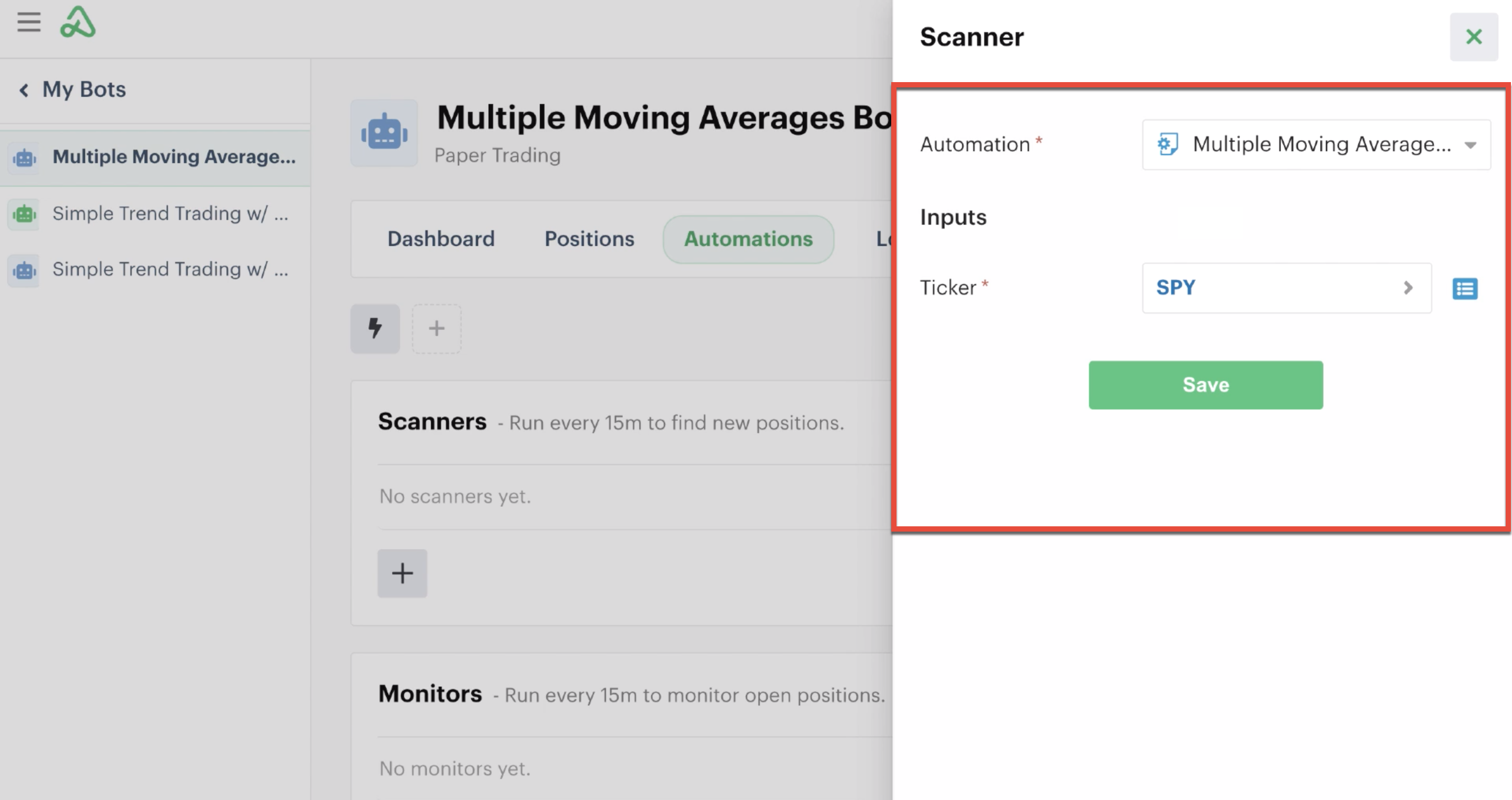 Scanner automation dialogue with custom input ticker