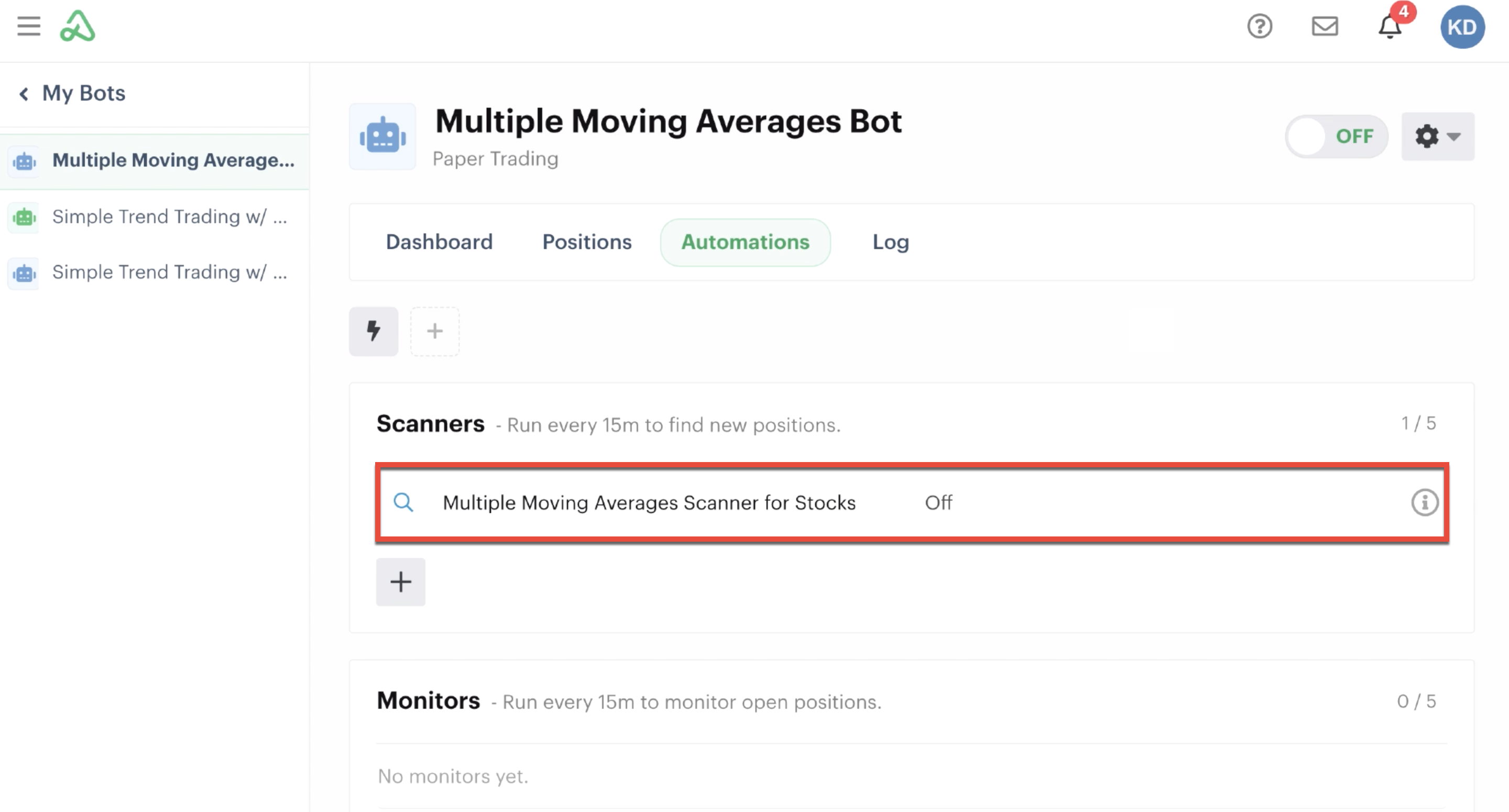 Scanner automation in automations tab