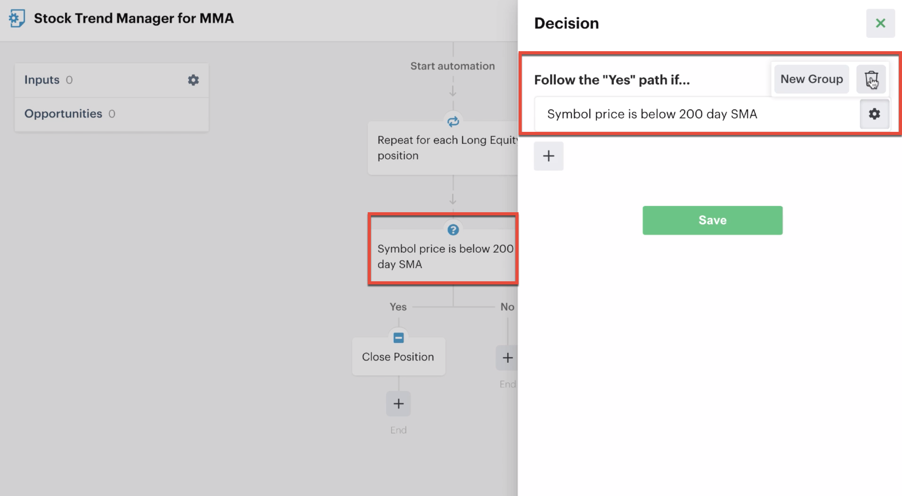 Deleting a decision action