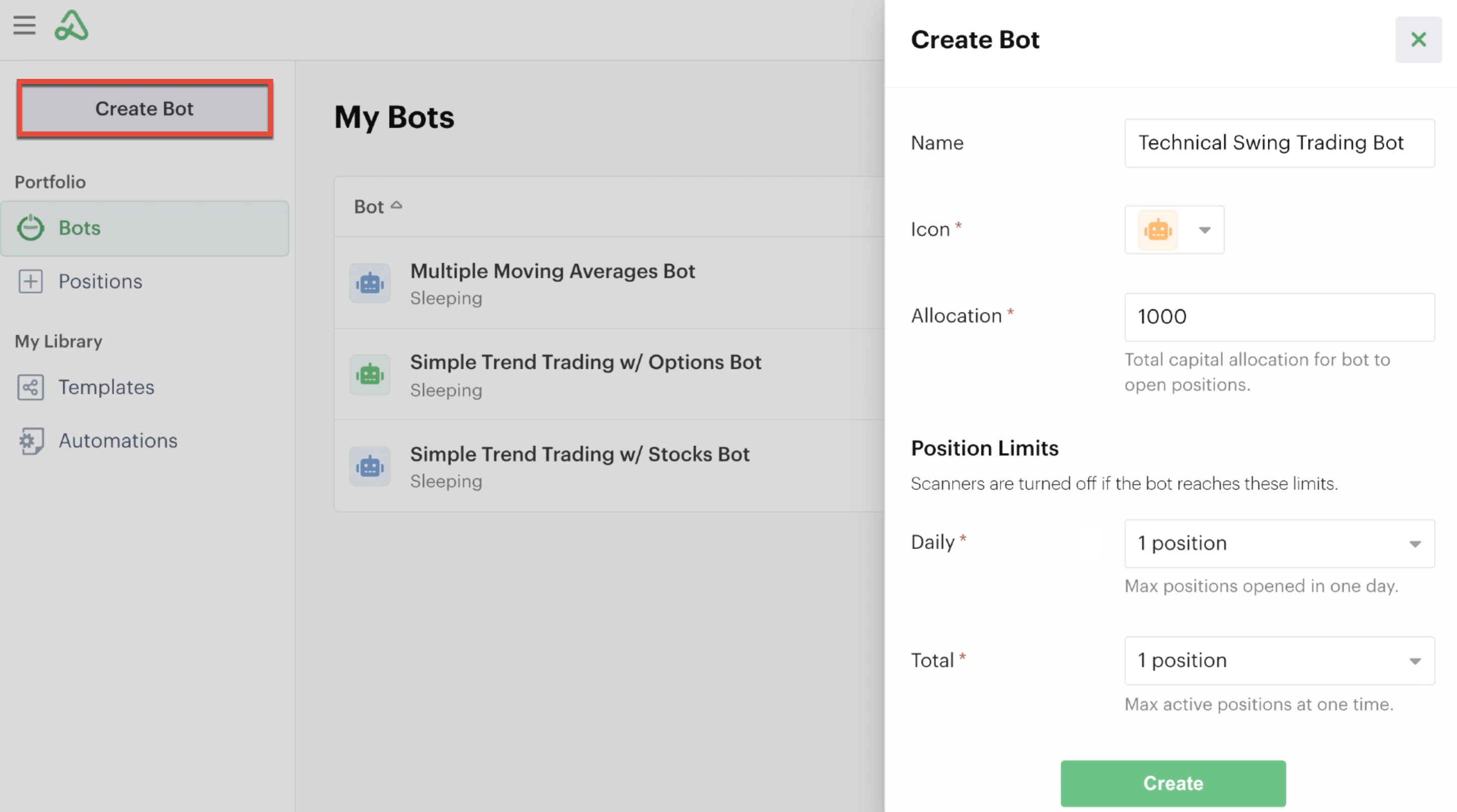 Create new bot and global settings