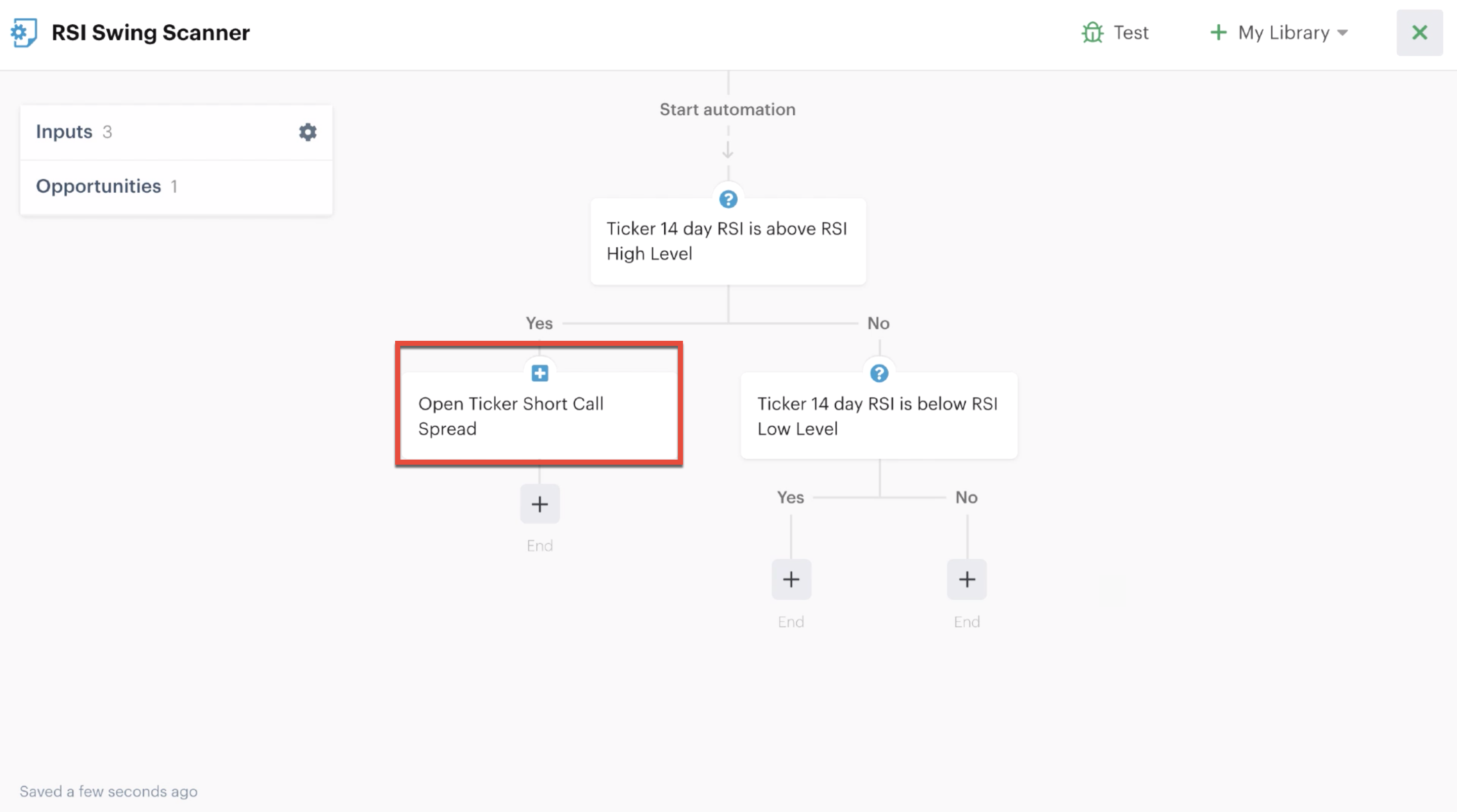Open position action for short call spread added to automation editor