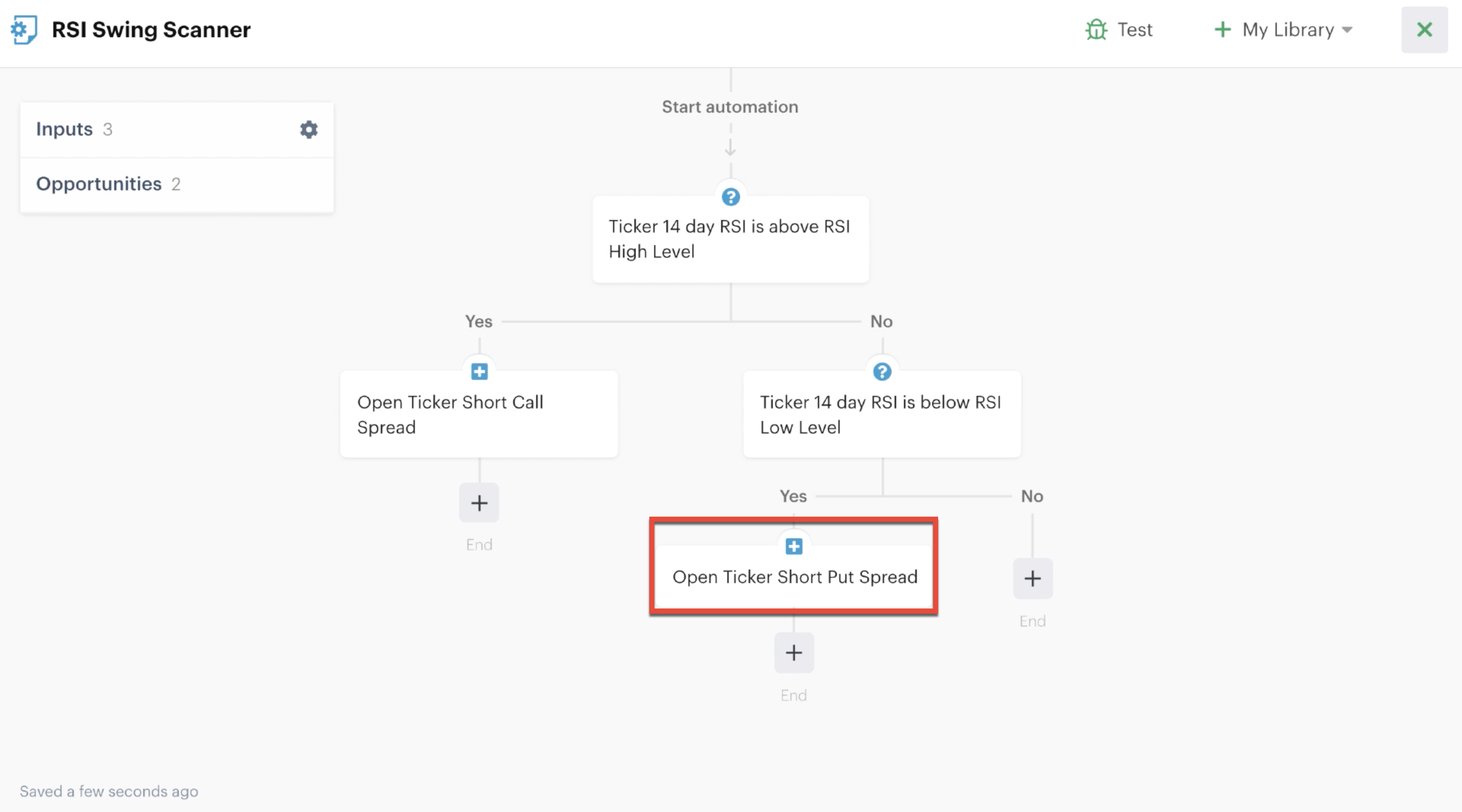 Open position action for short put spread added to automation editor