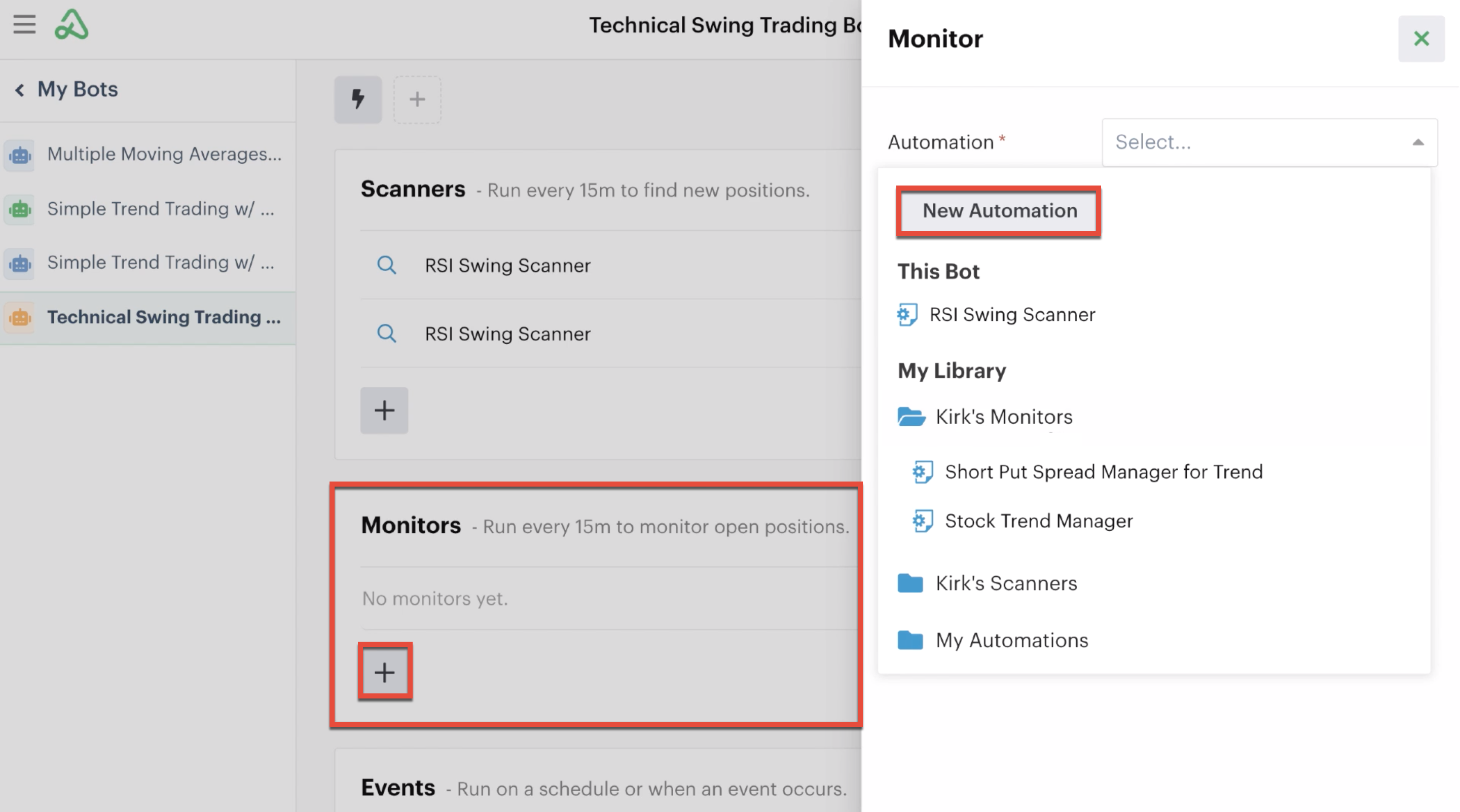 Adding a new monitor automation