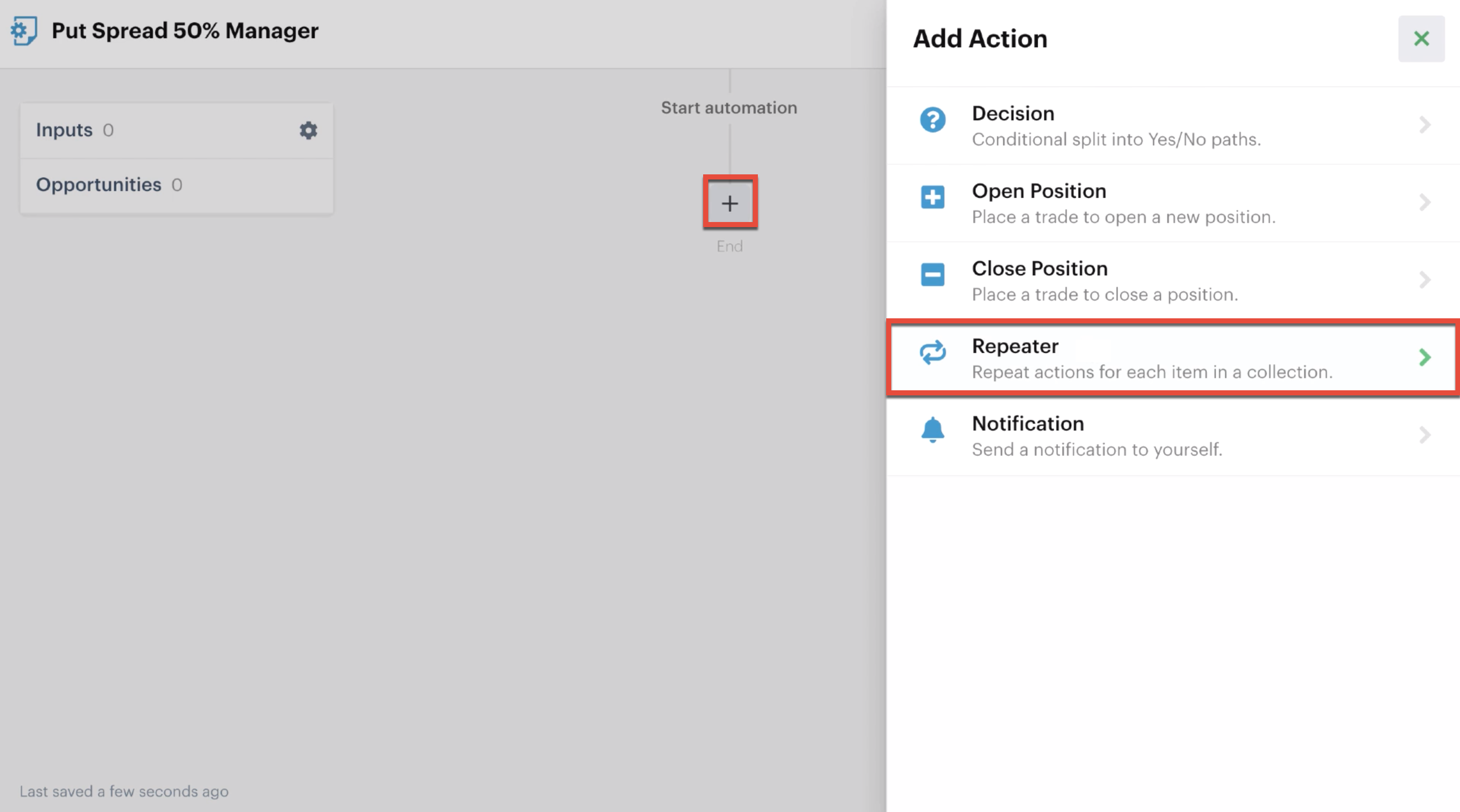 Adding a repeater action