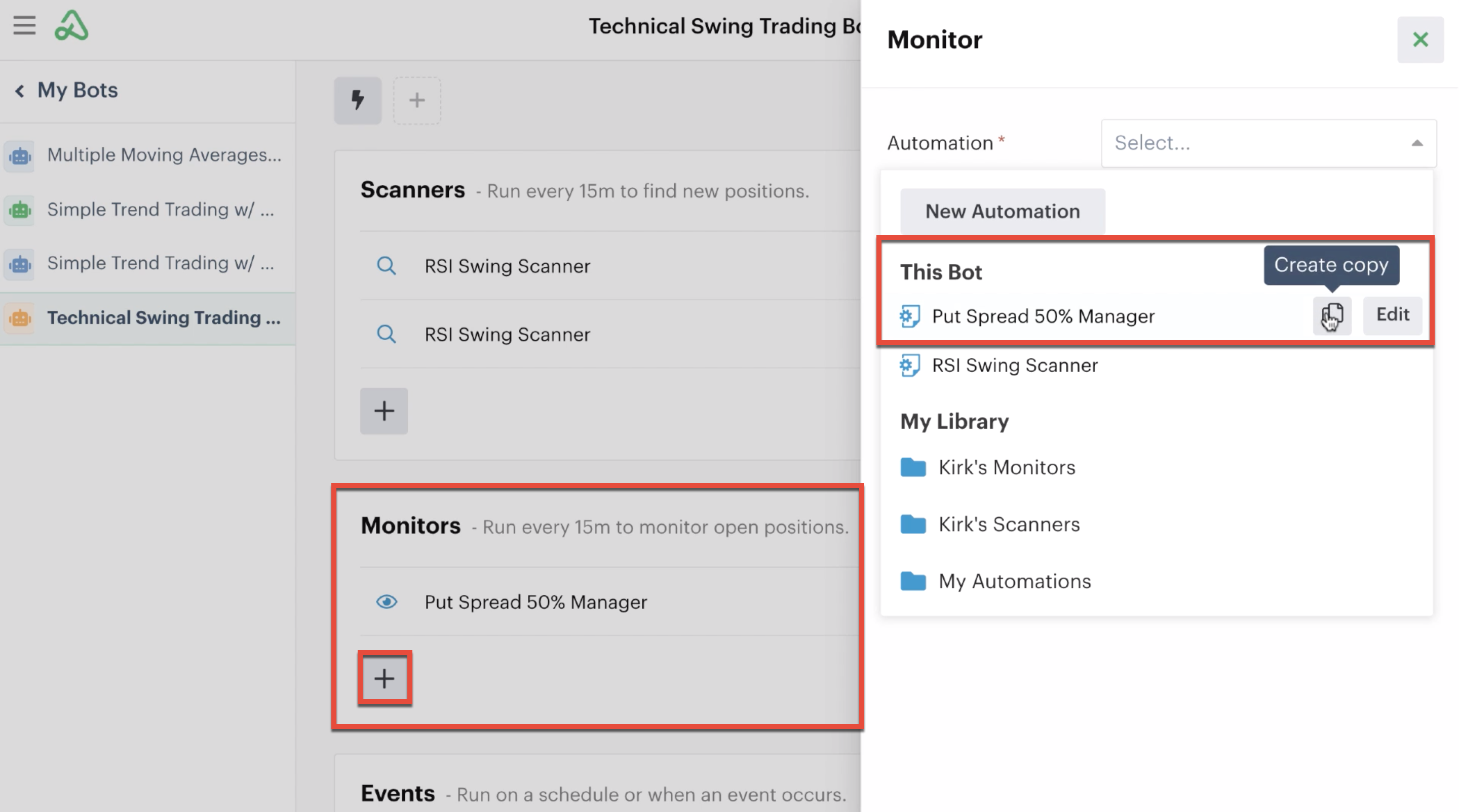 Adding an automation copy