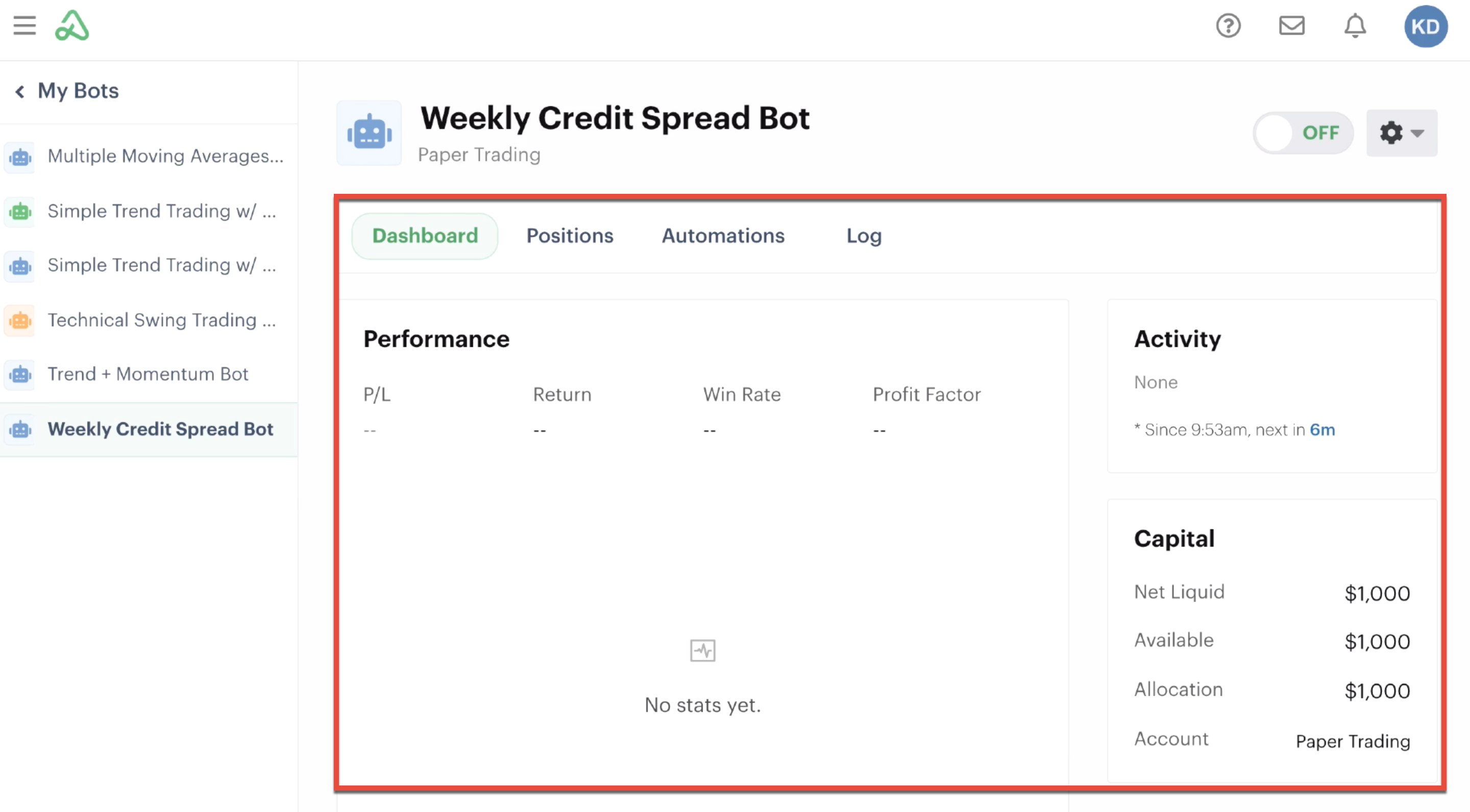 Bot dashboard