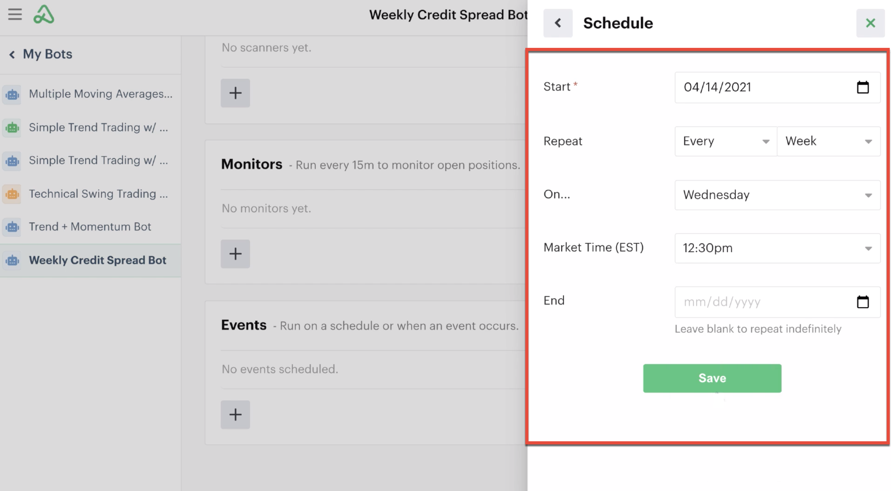Event automation schedule details