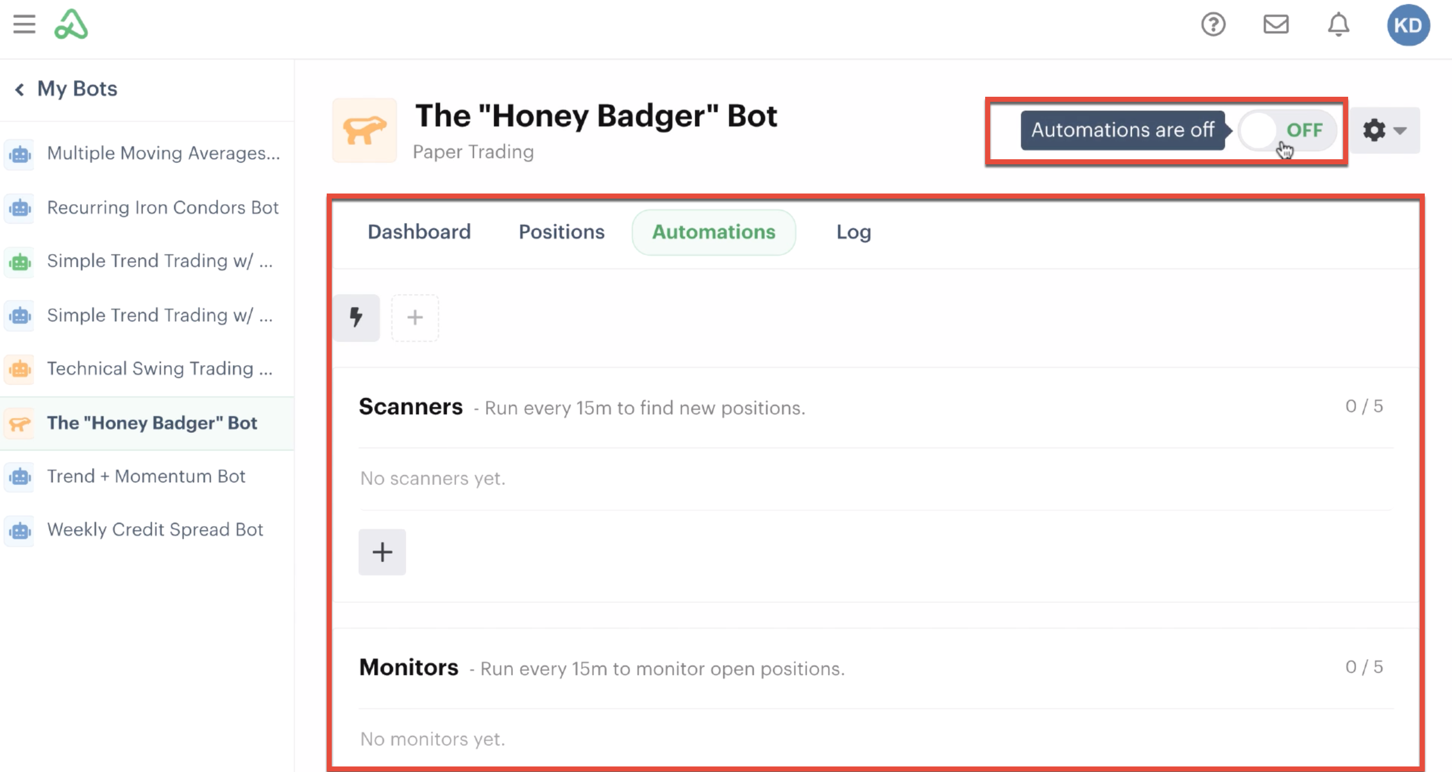 Automations tab