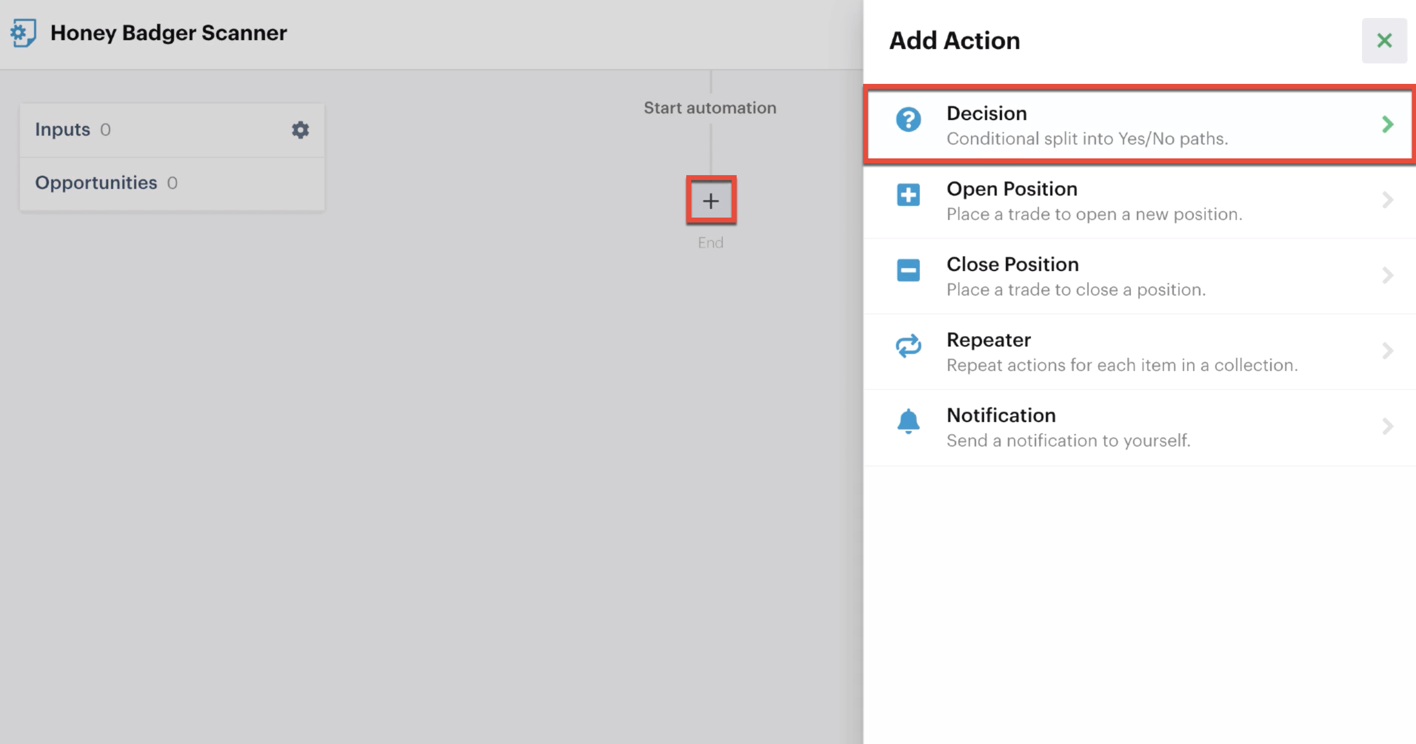 Adding a new decision action