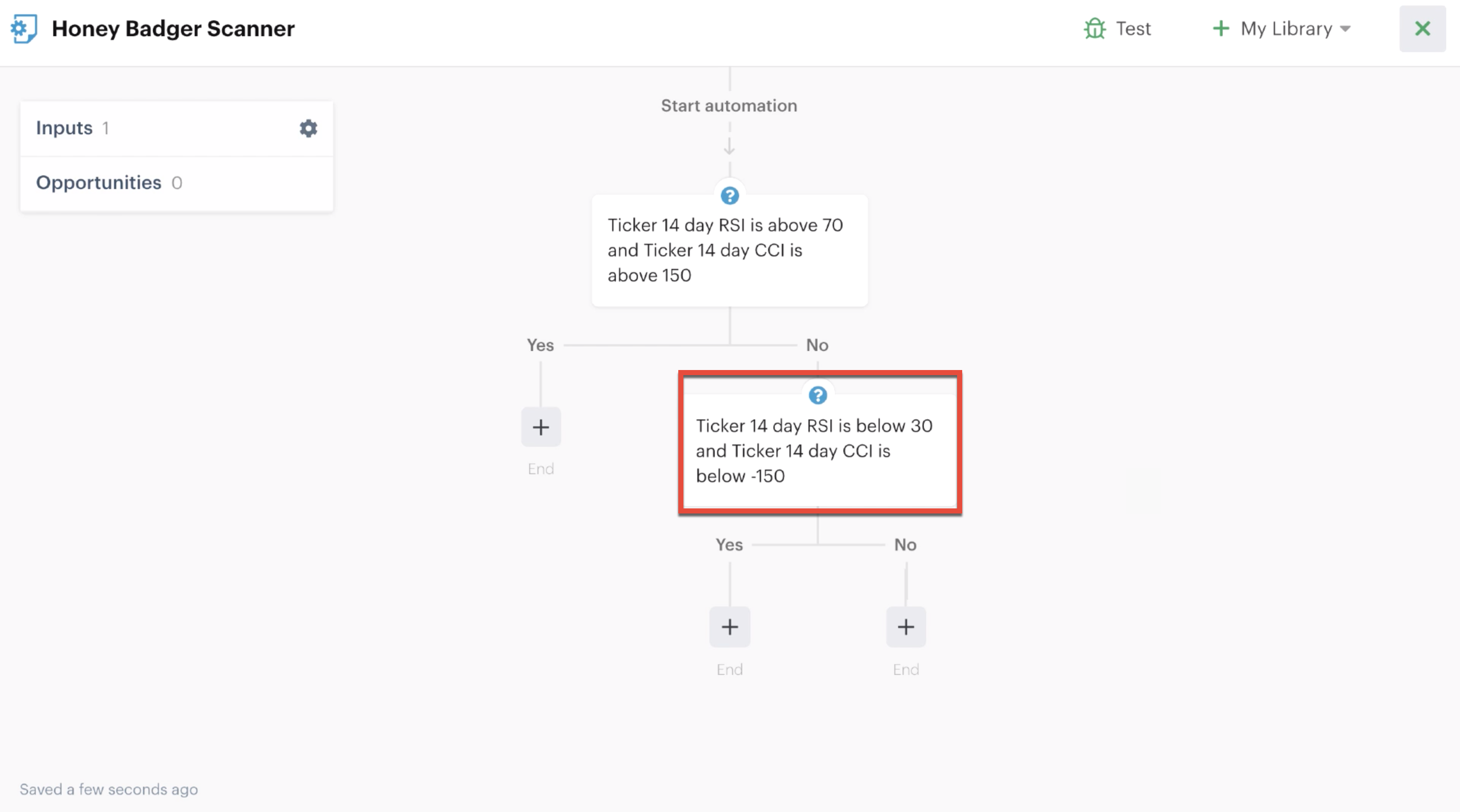 Decision action added to "No" branch of automation editor