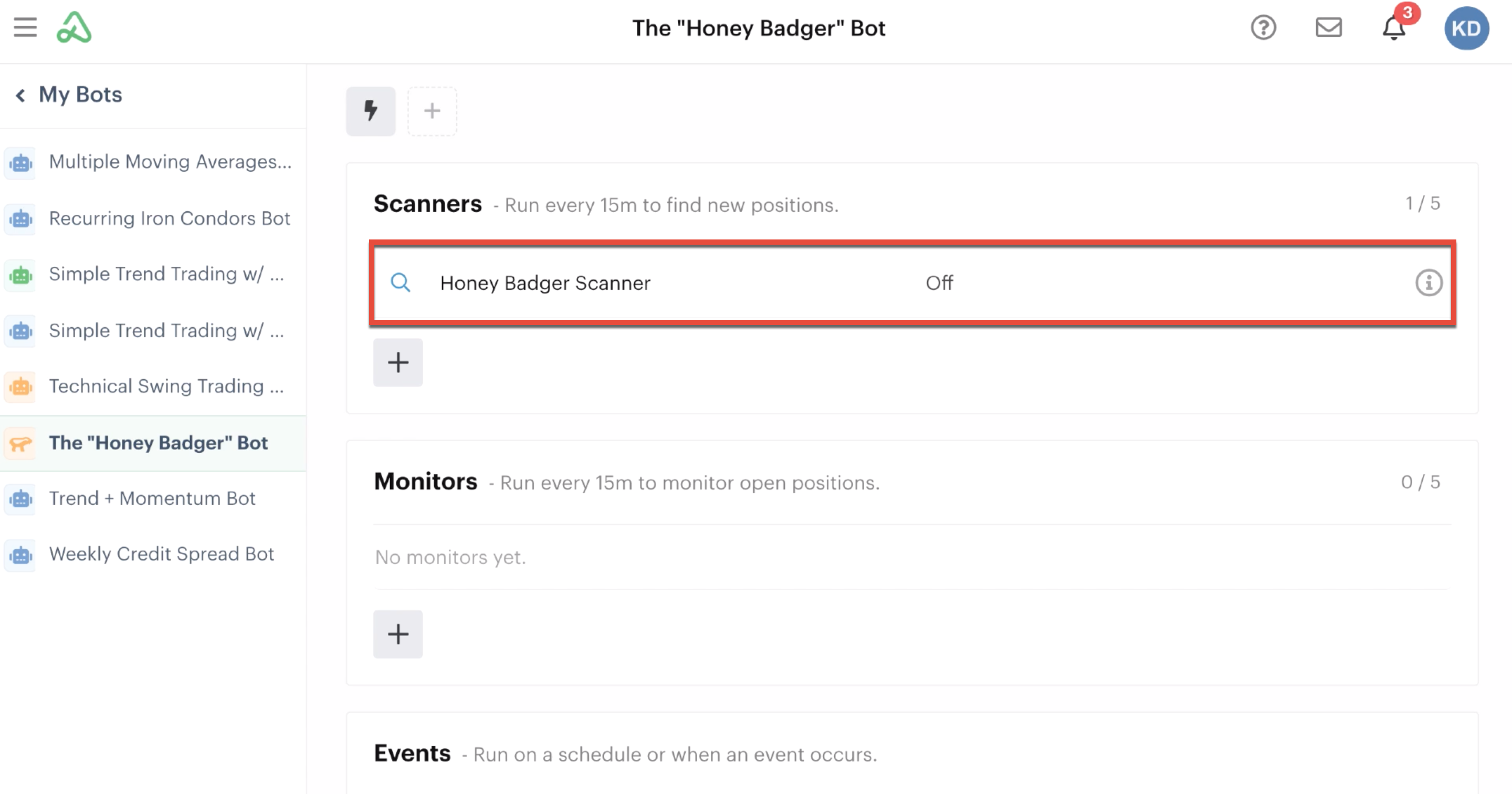 Scanner displayed in automations tab
