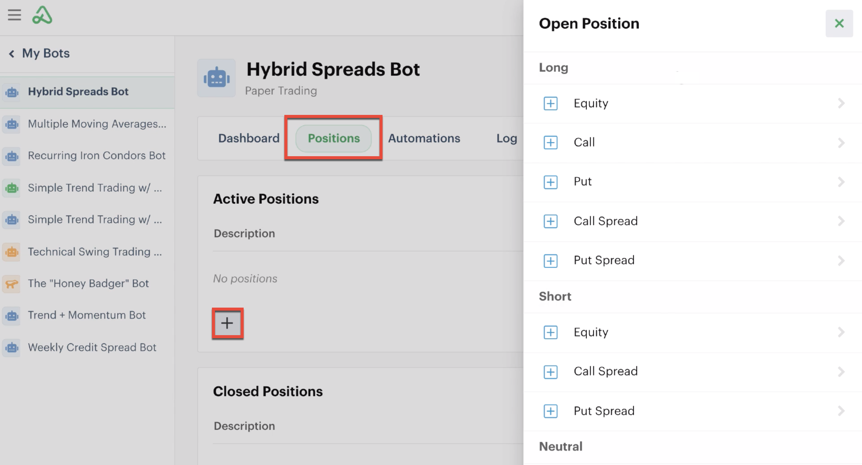Add a new position in Positions tab