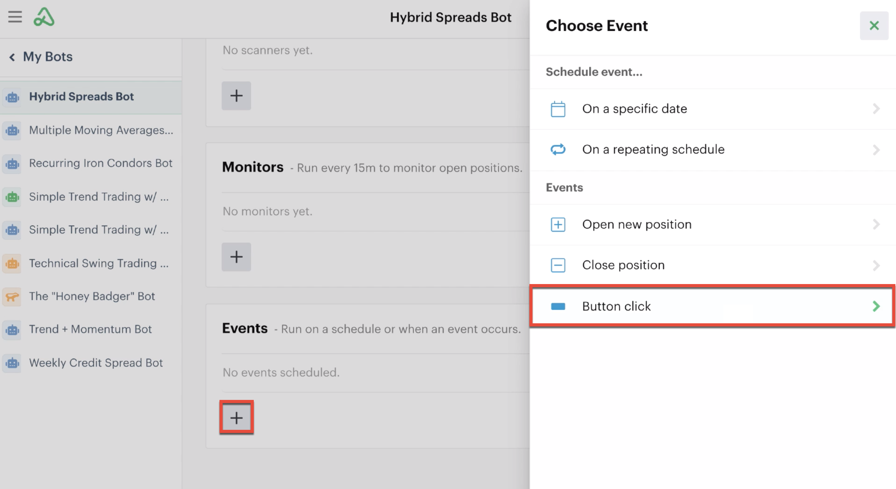 Add a button click in automations tab
