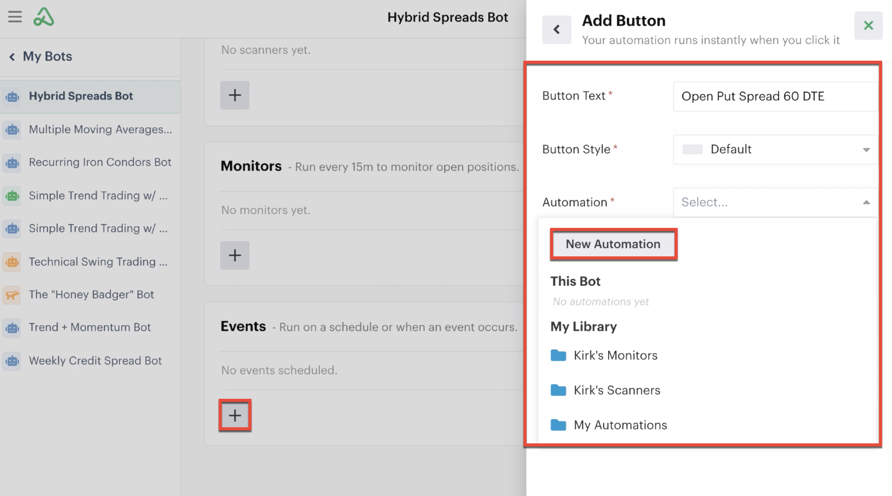Assigning new automation to button click