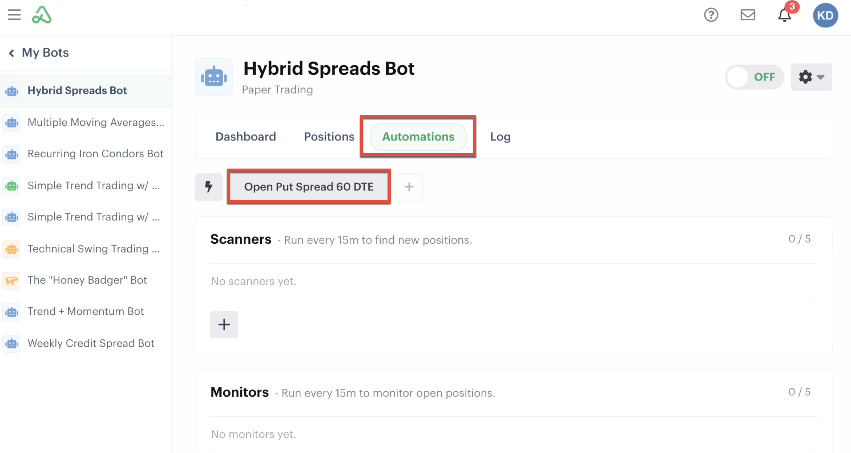 Button added to automations tab