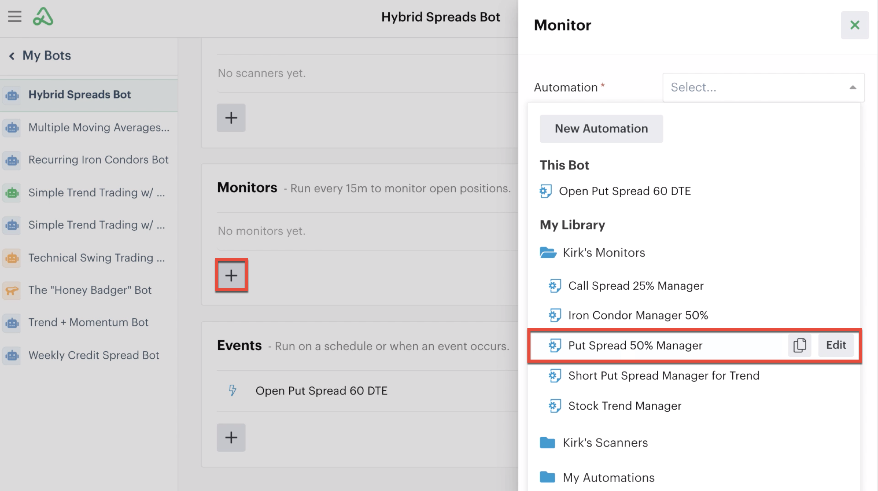 Adding a monitor automation