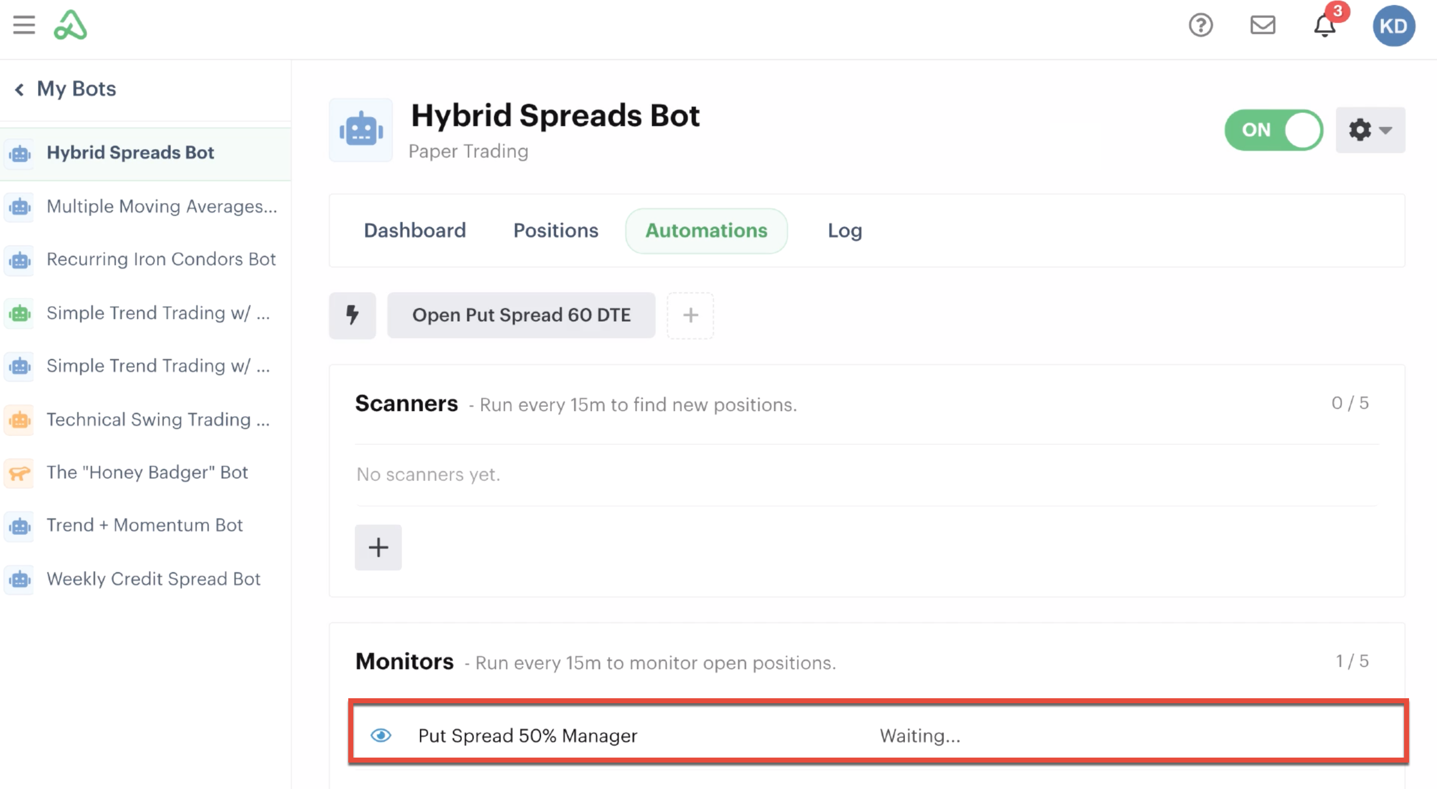 Completed bot in automations tab