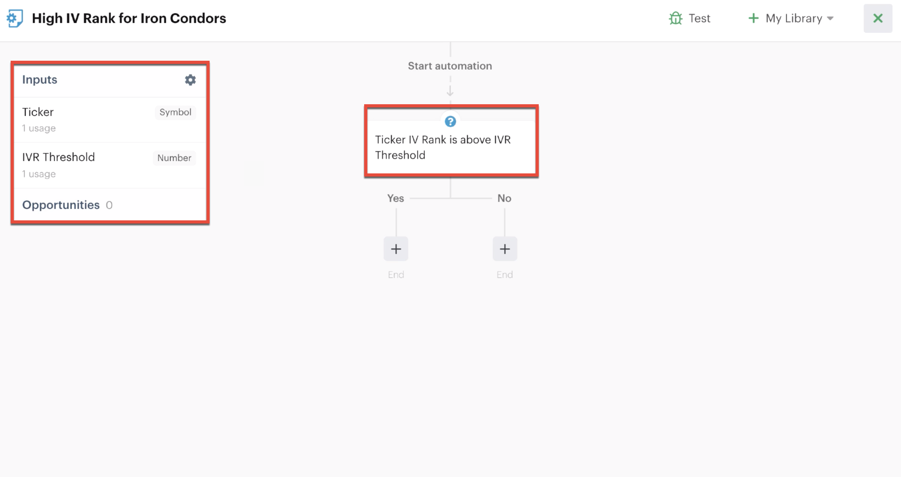 Decision action added to automation editor with inputs displayed