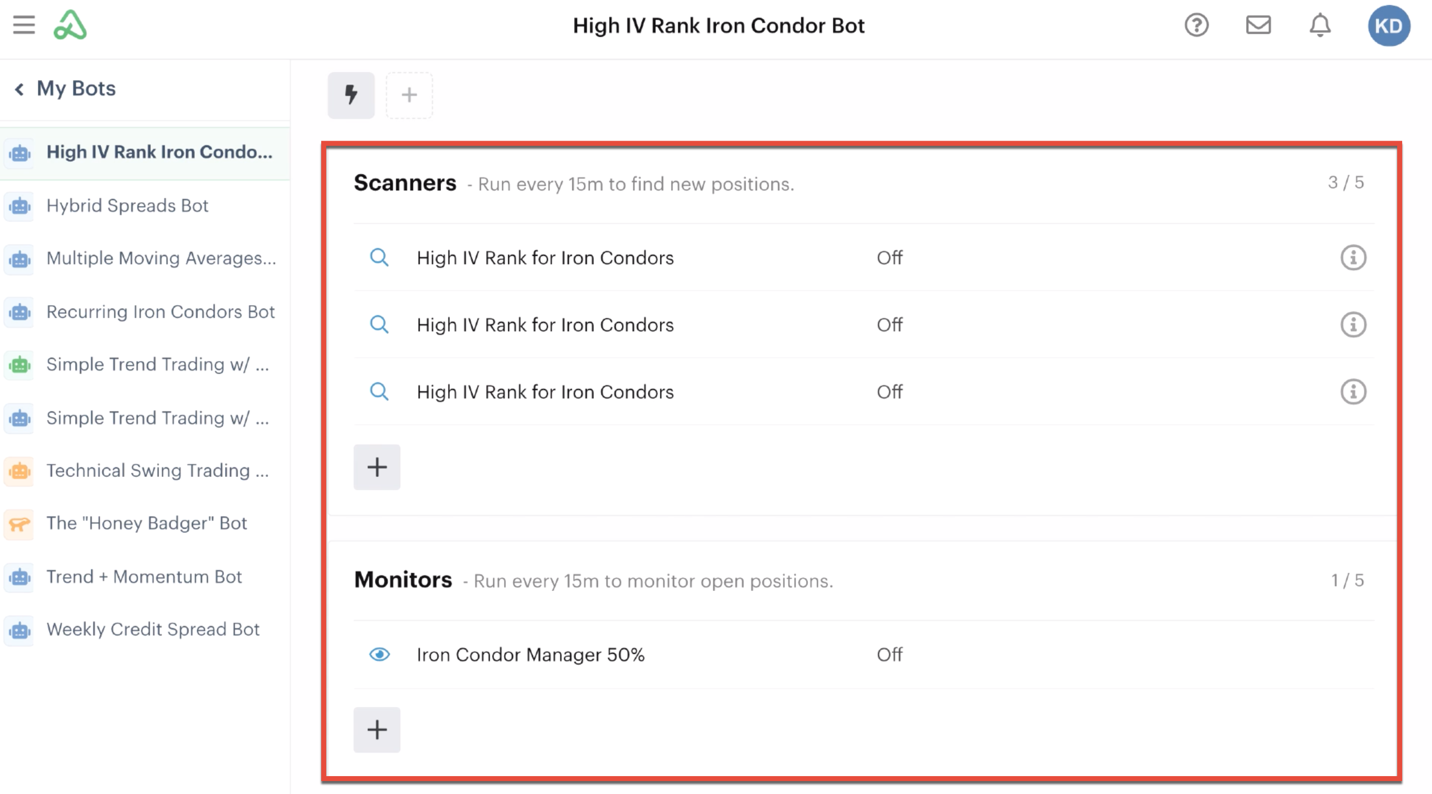 Automations tab in completed bot