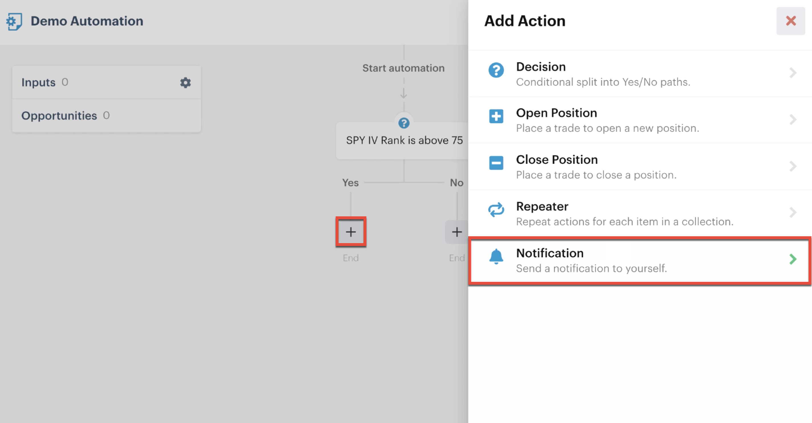 Add a notification action