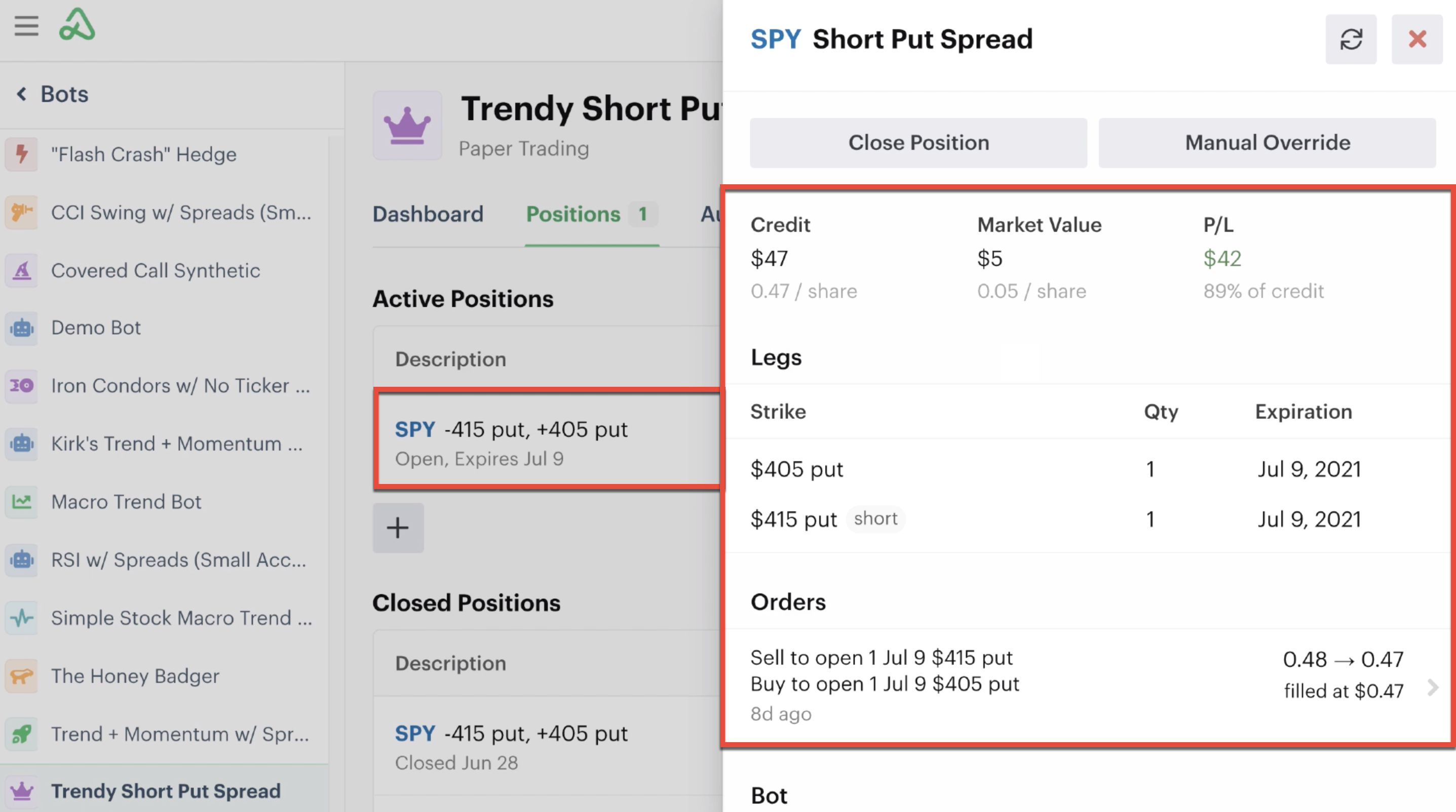 Open position details