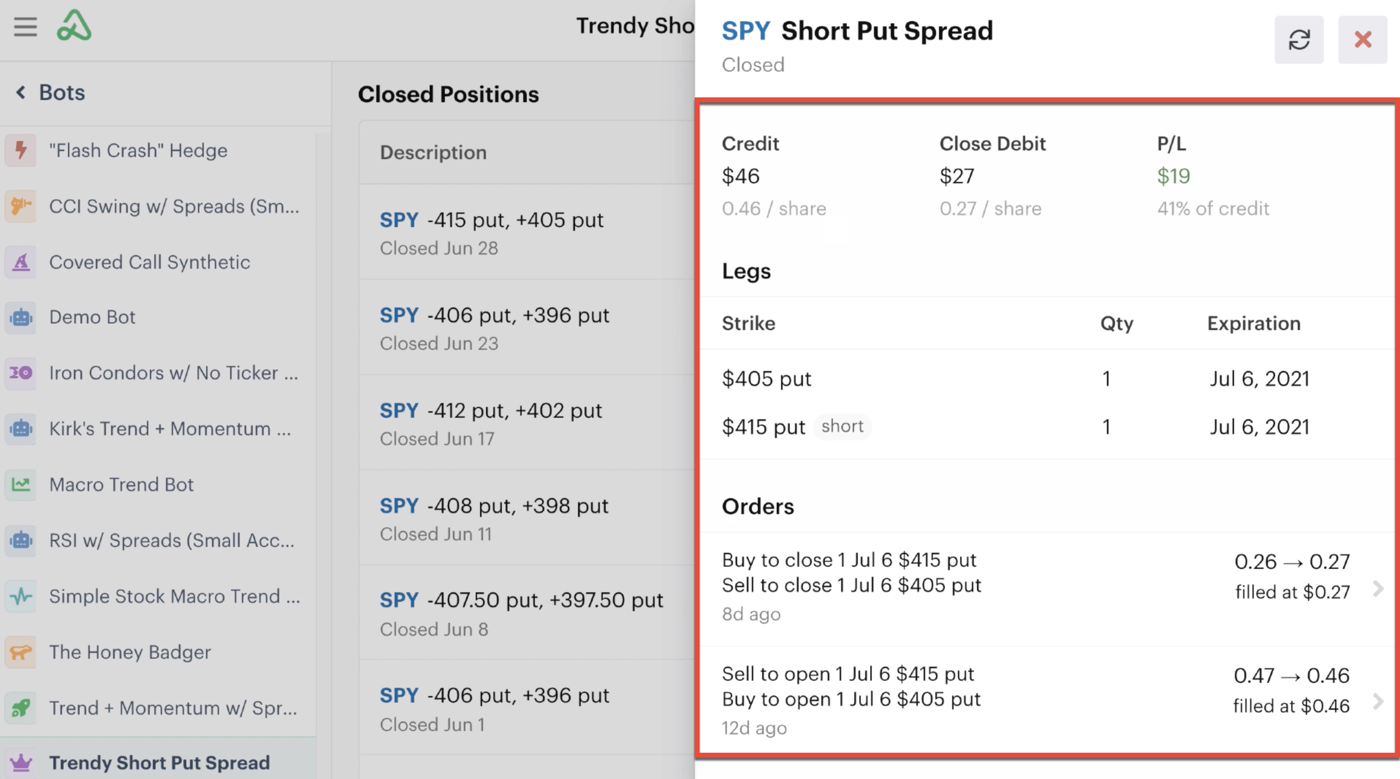 Closed position details