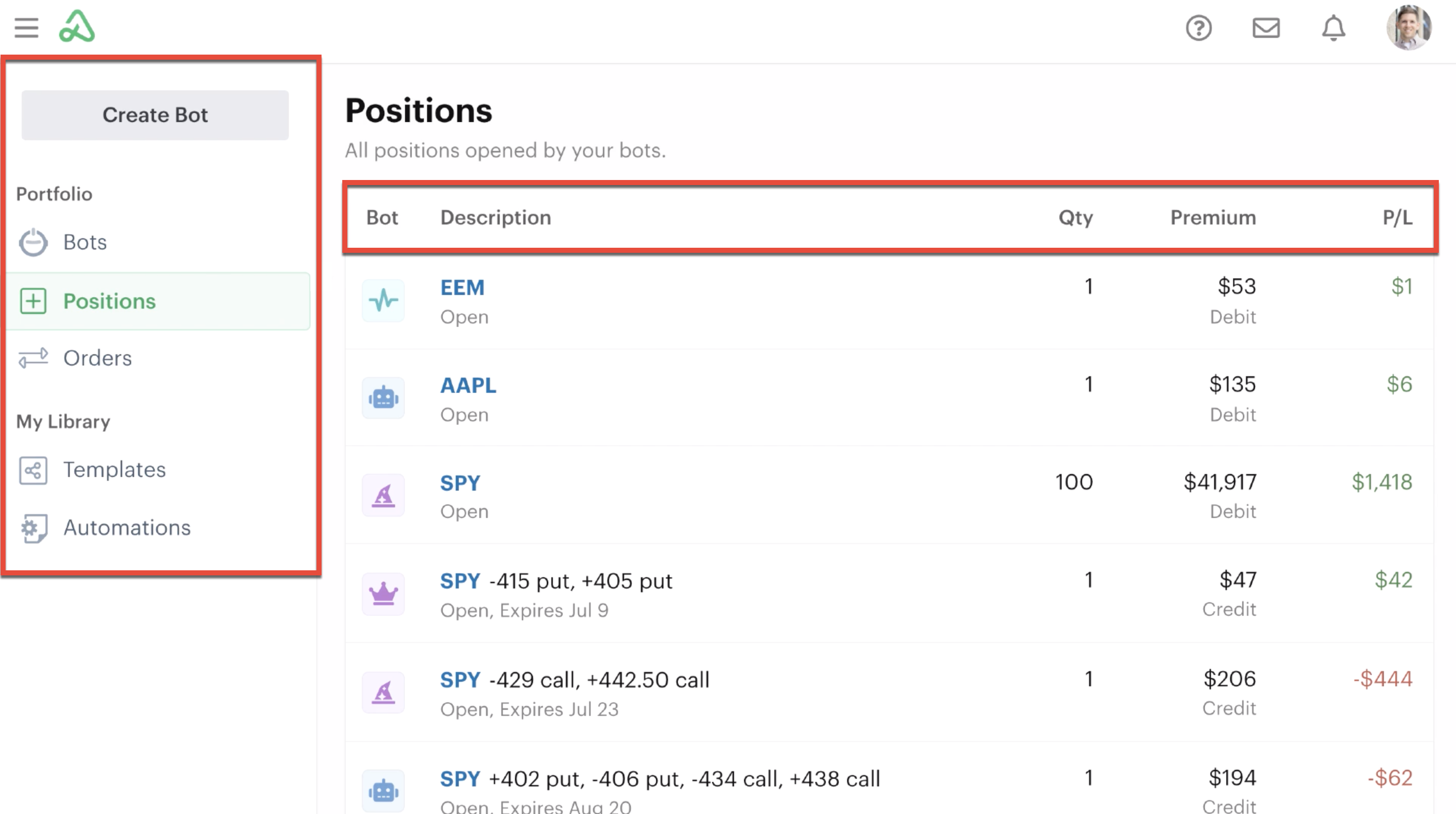 Positions listen in bot dashoard