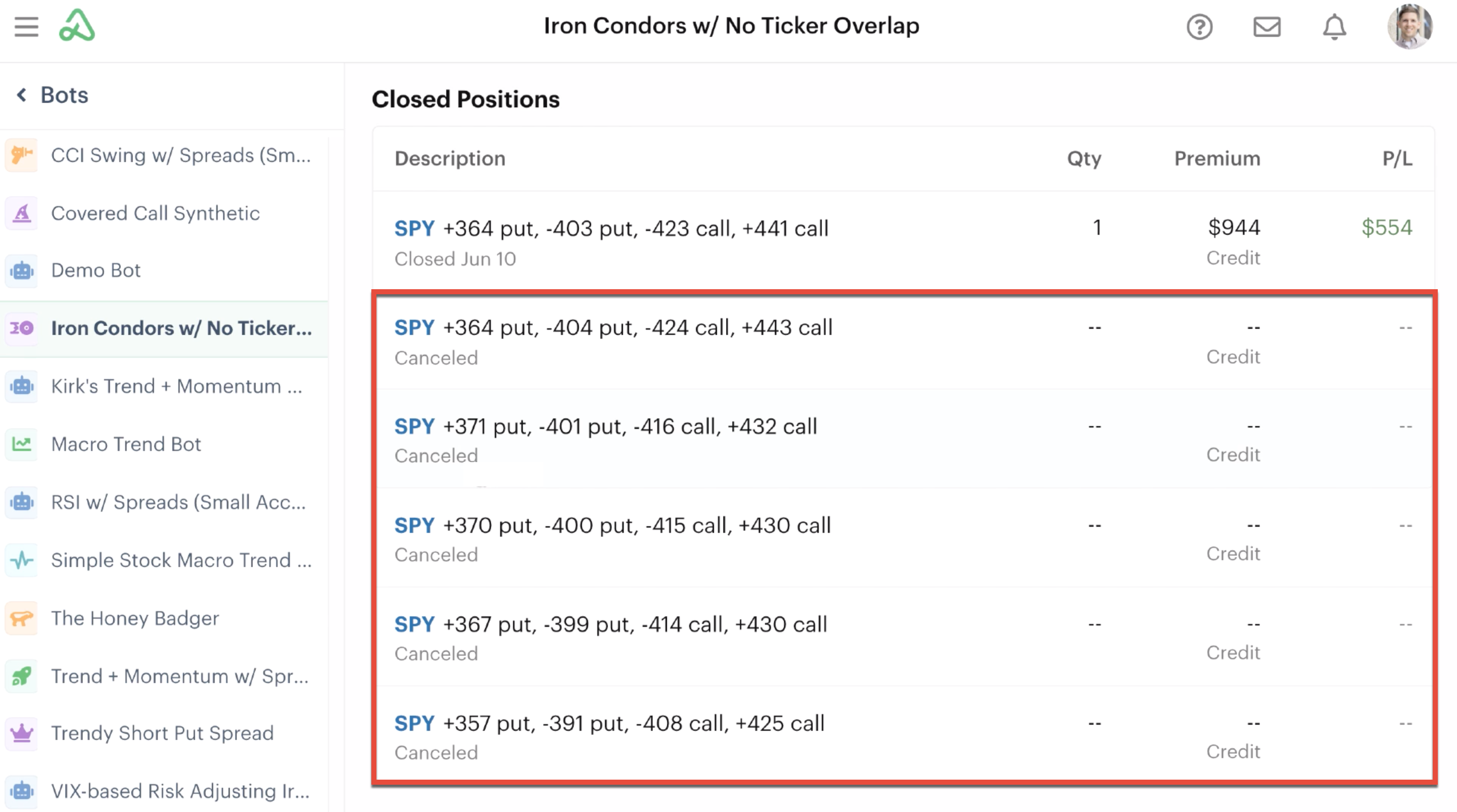Canceled positions in position statement