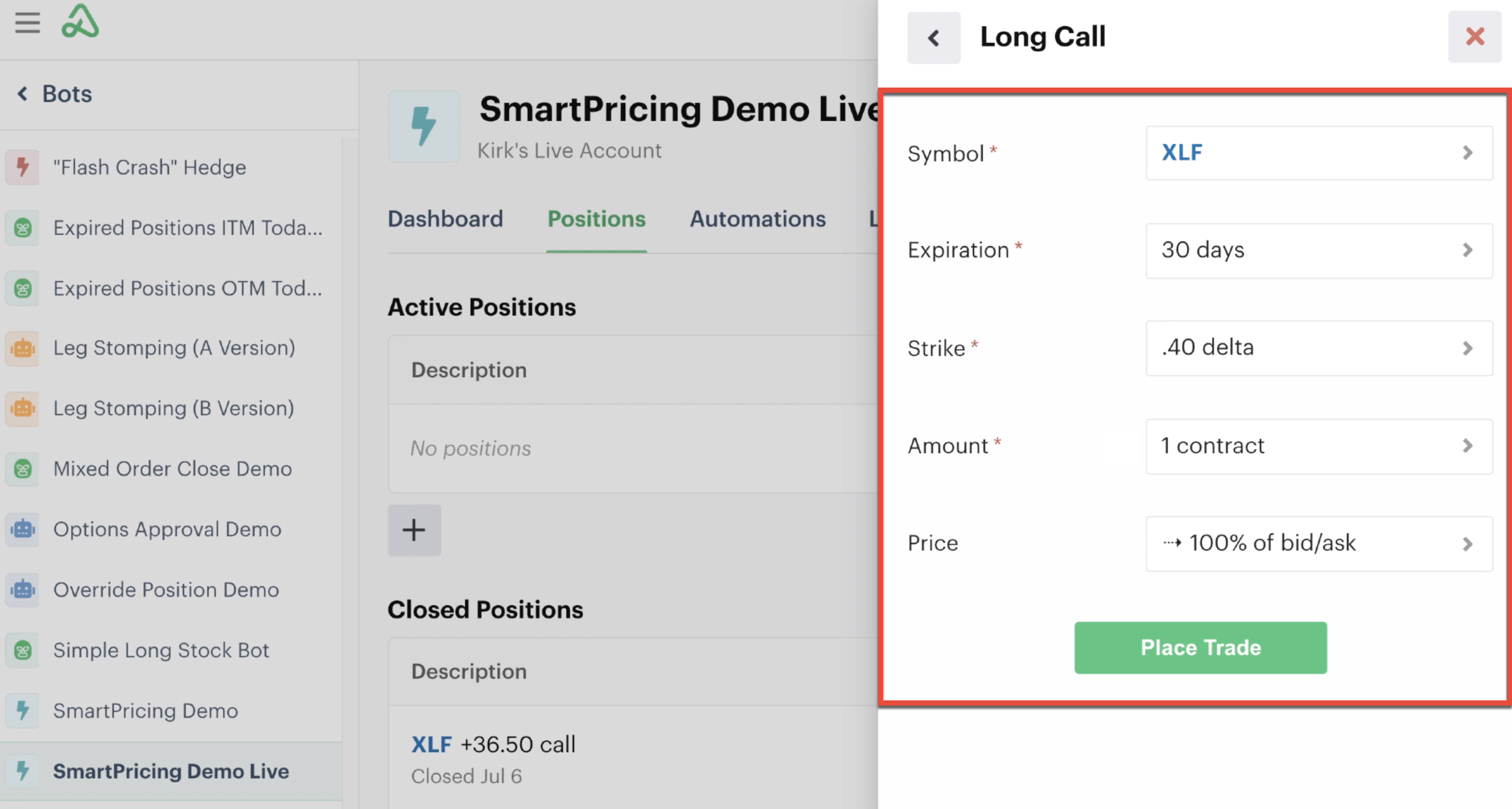 Open position settings