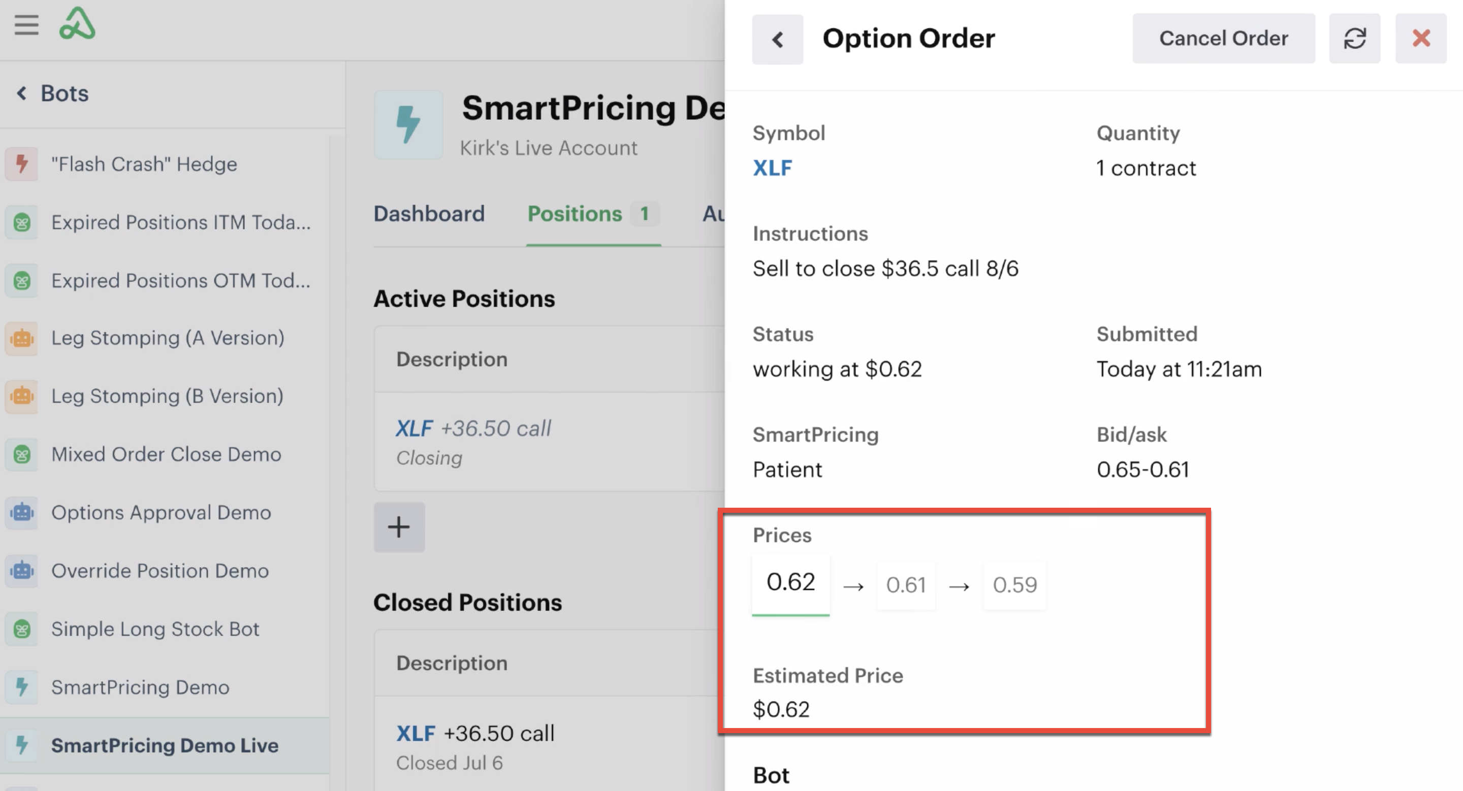 Working order prices