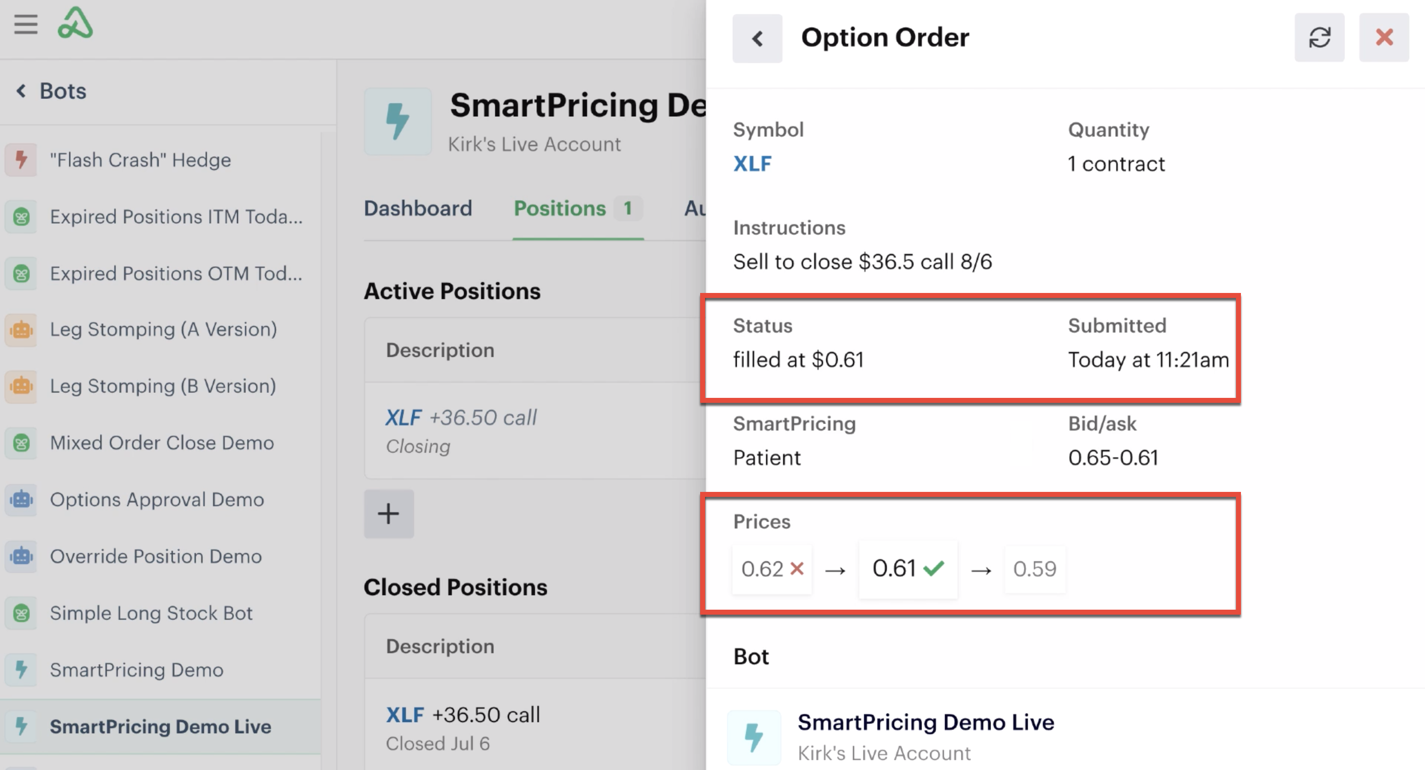Filled order details
