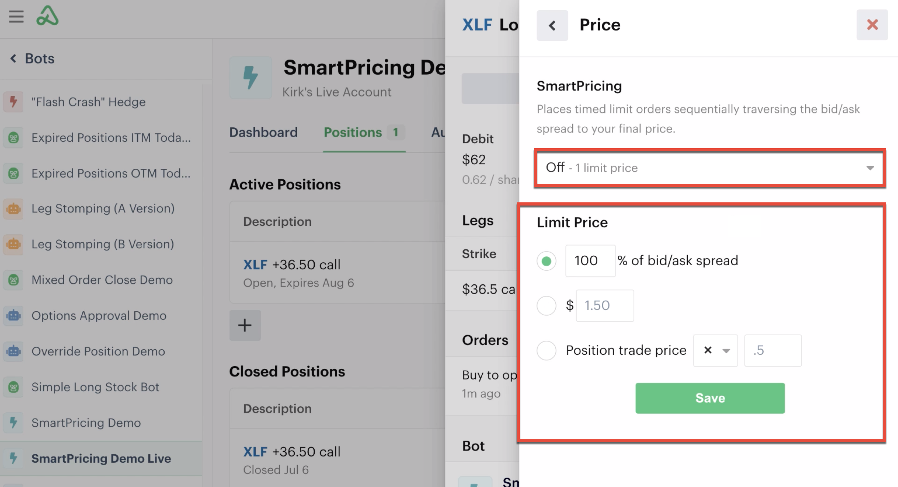 SmartPricing off 100% bid-ask spread