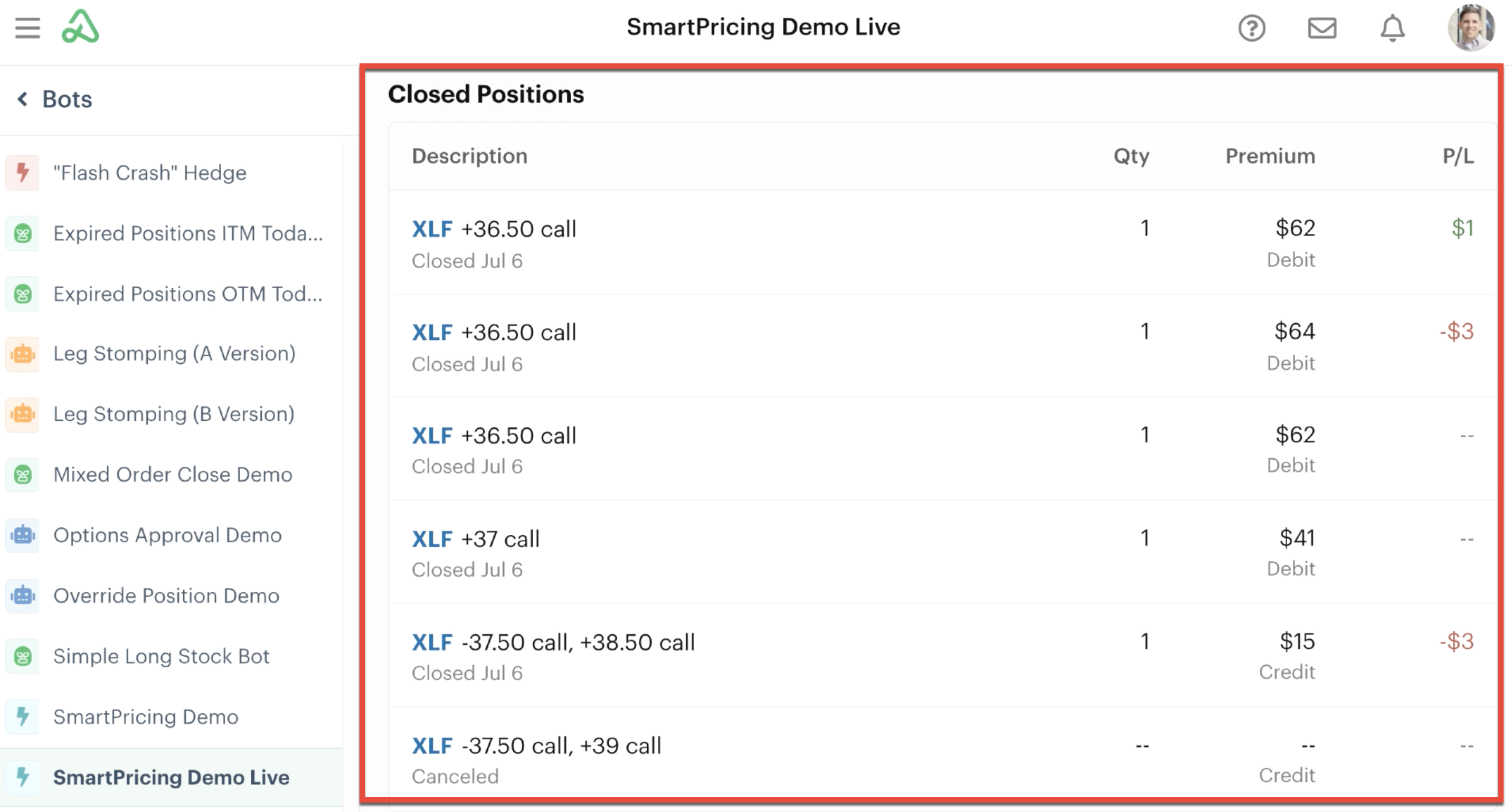 Position statement with position summary of closed orders