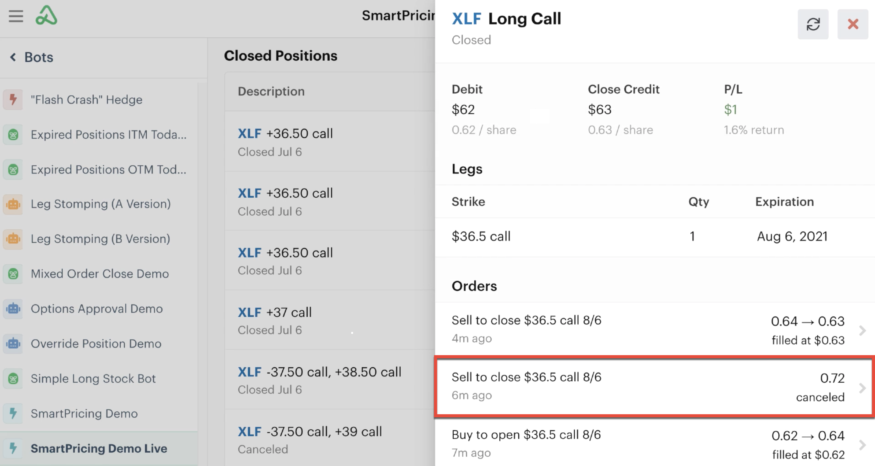 Canceled, unfilled orders