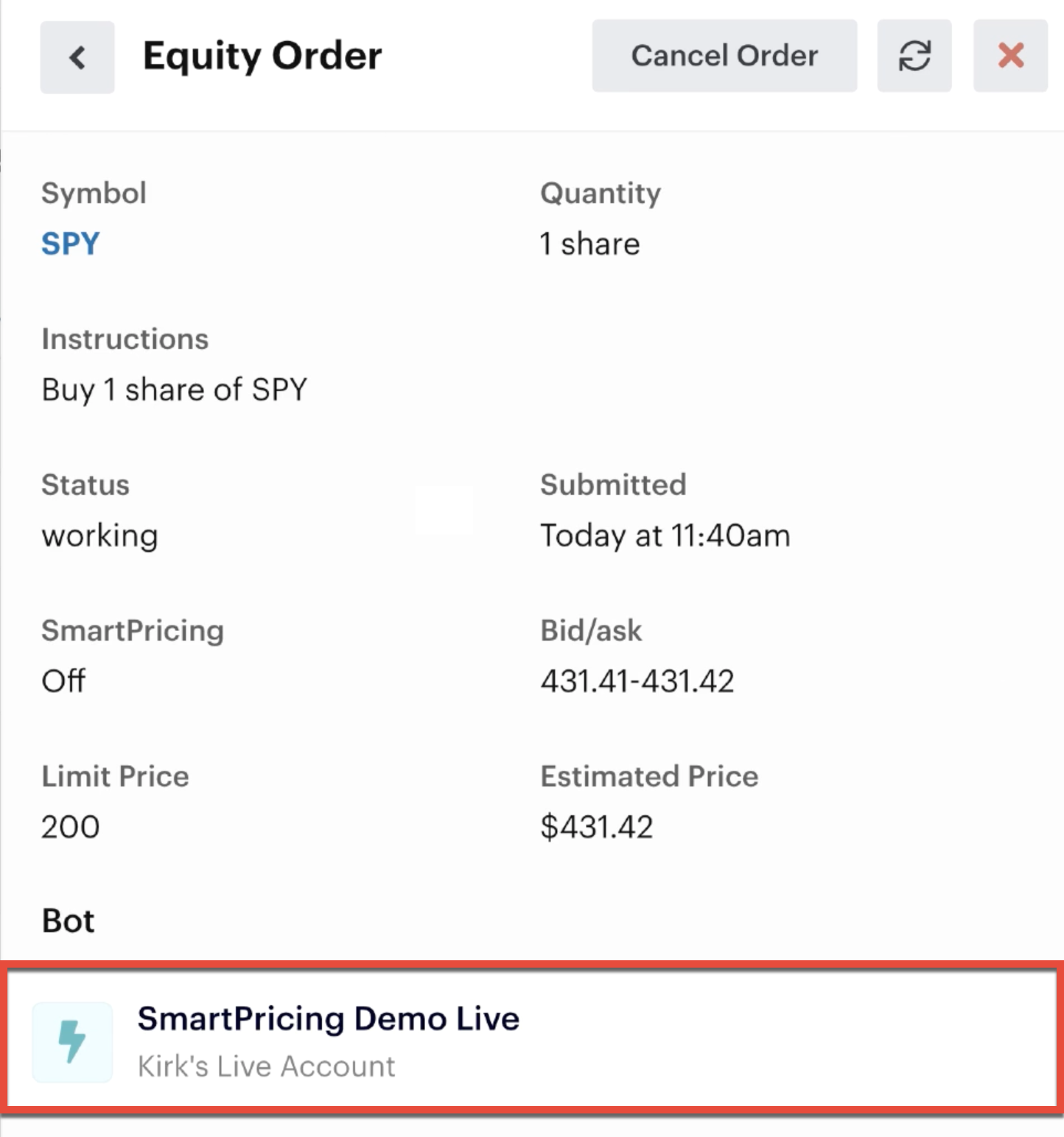 Order details with bot