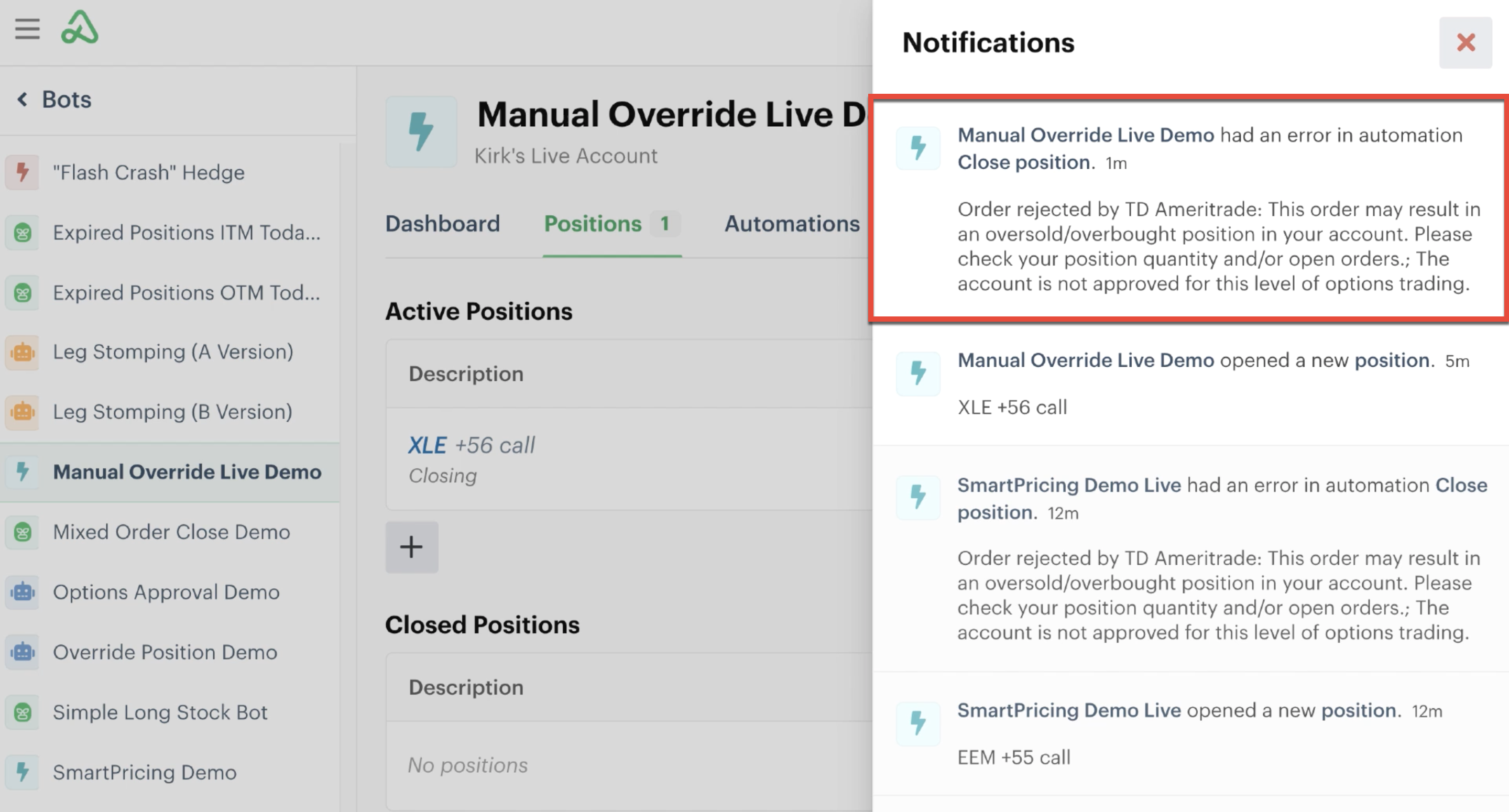 Closed position notification