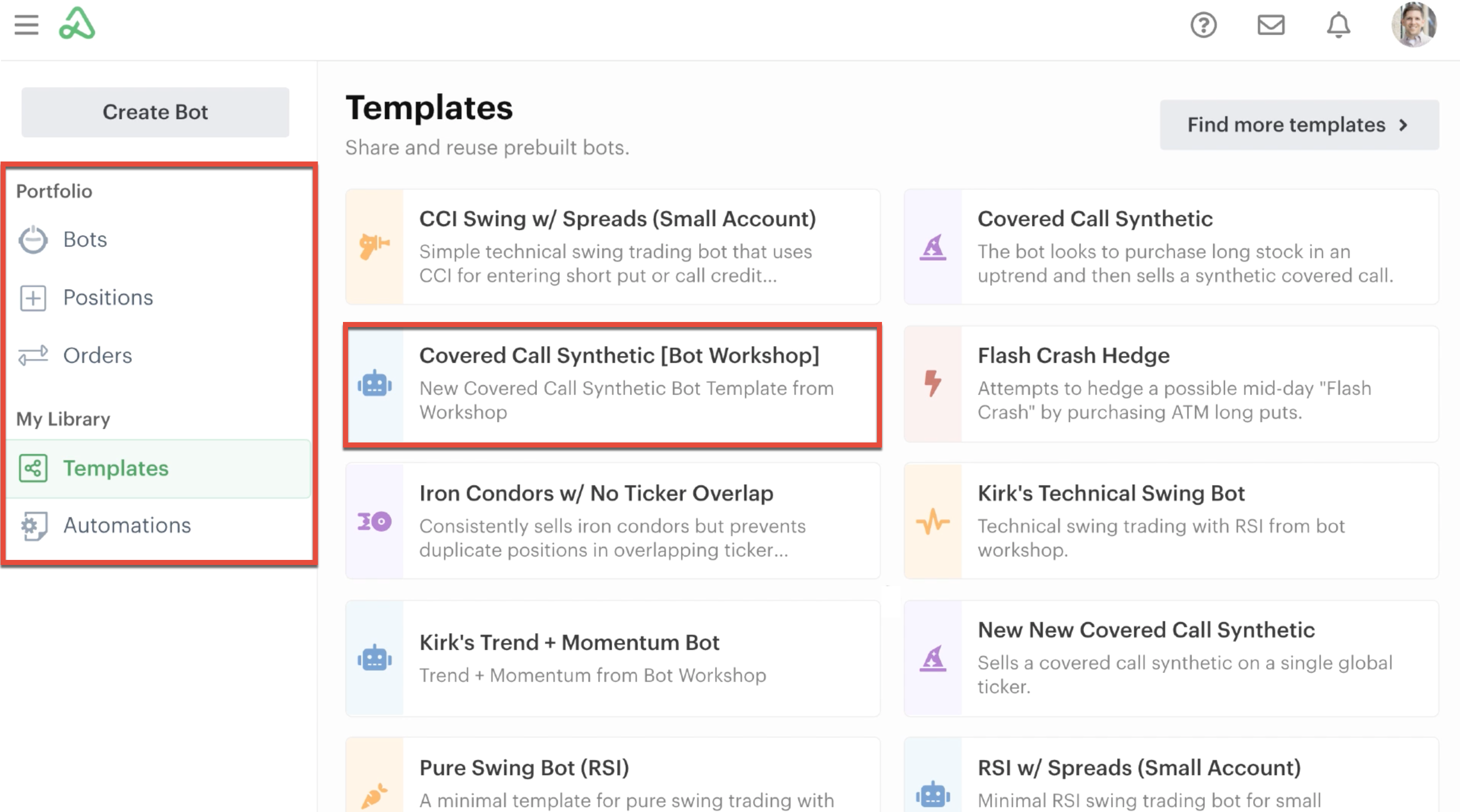 Templates library, bot homepage