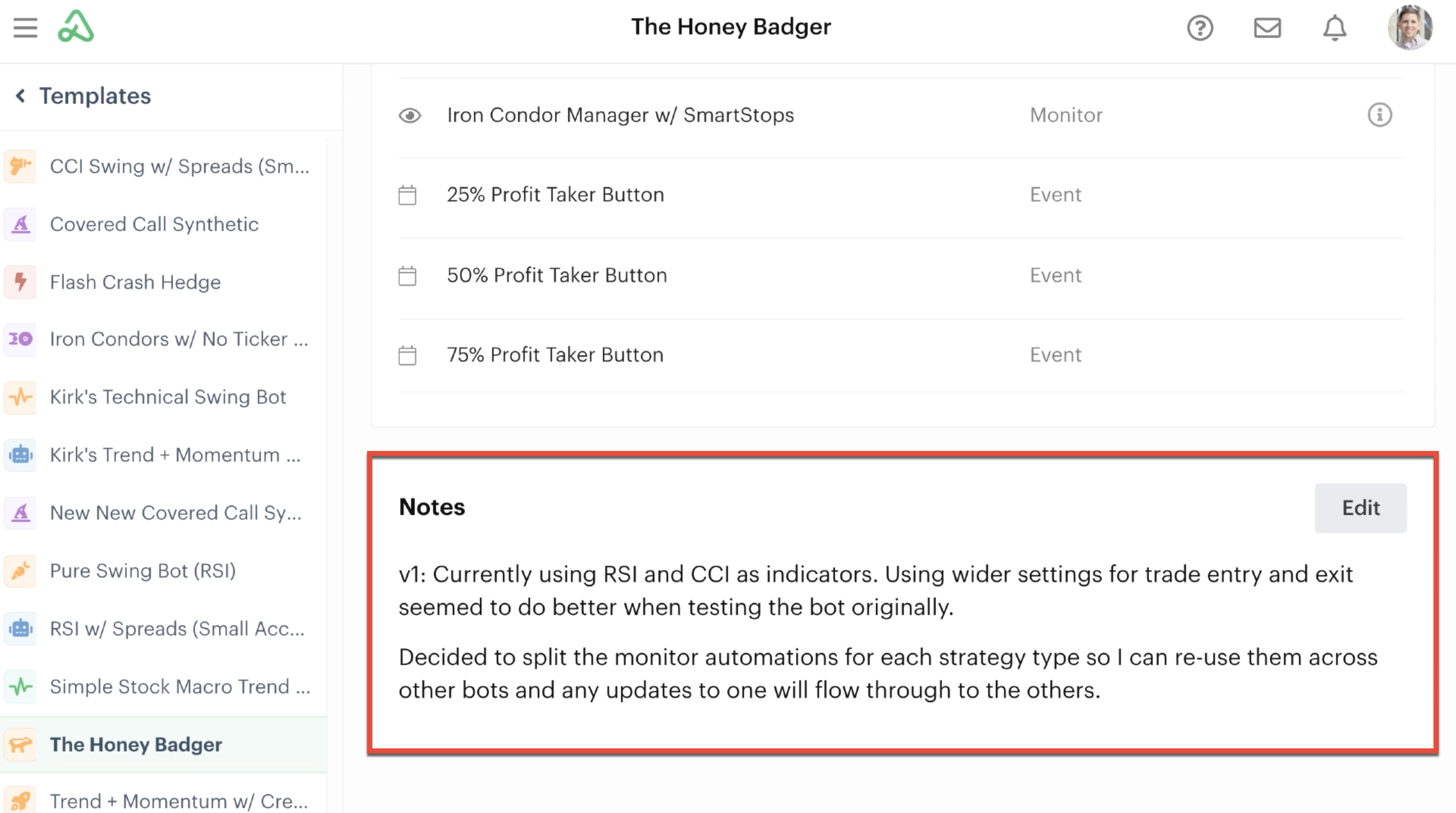 Template notes