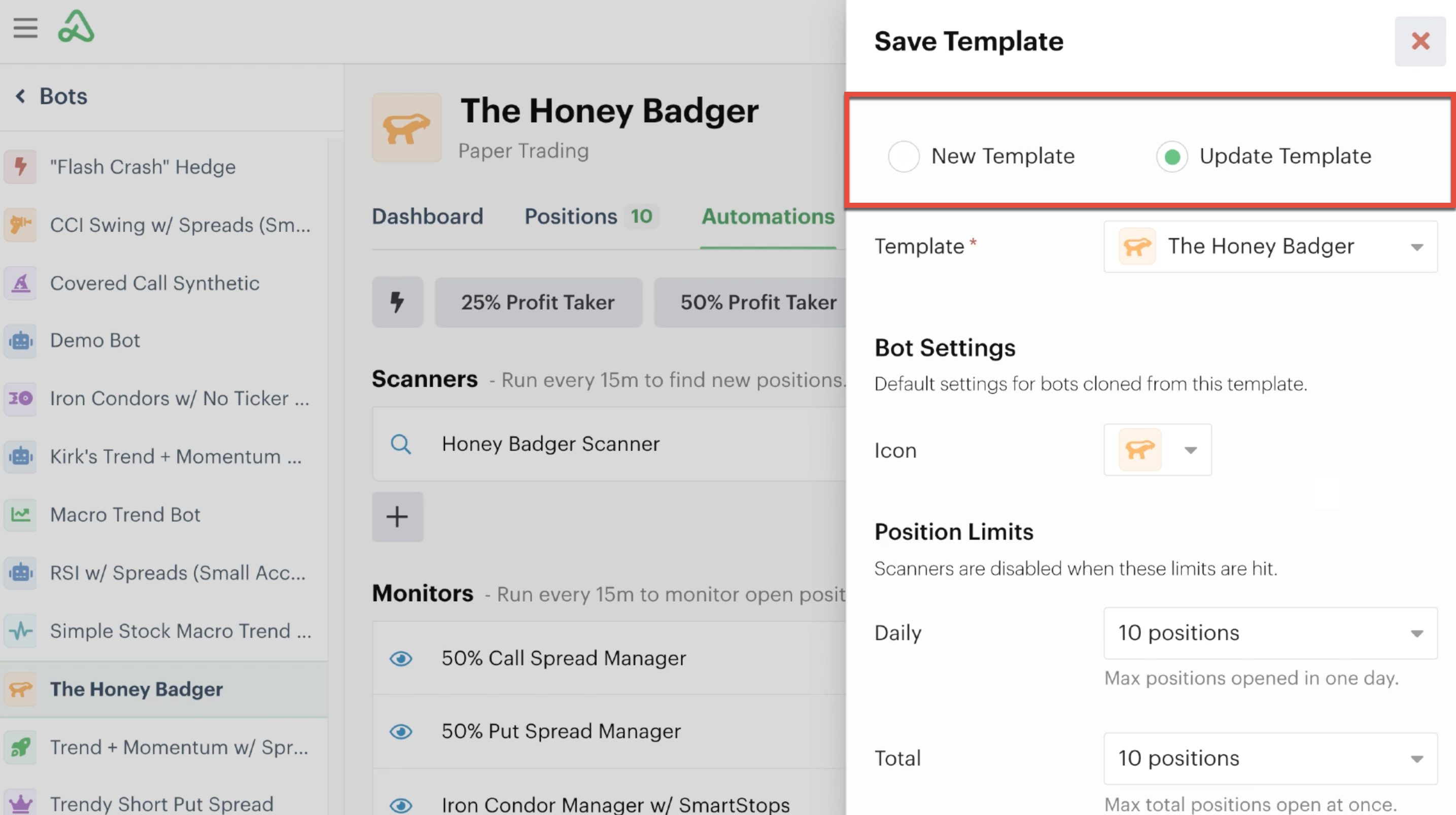 Update template settings