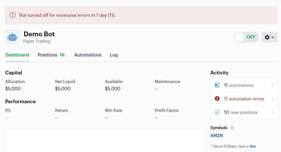 Screenshot highlighting the excessive errors failsafe alert