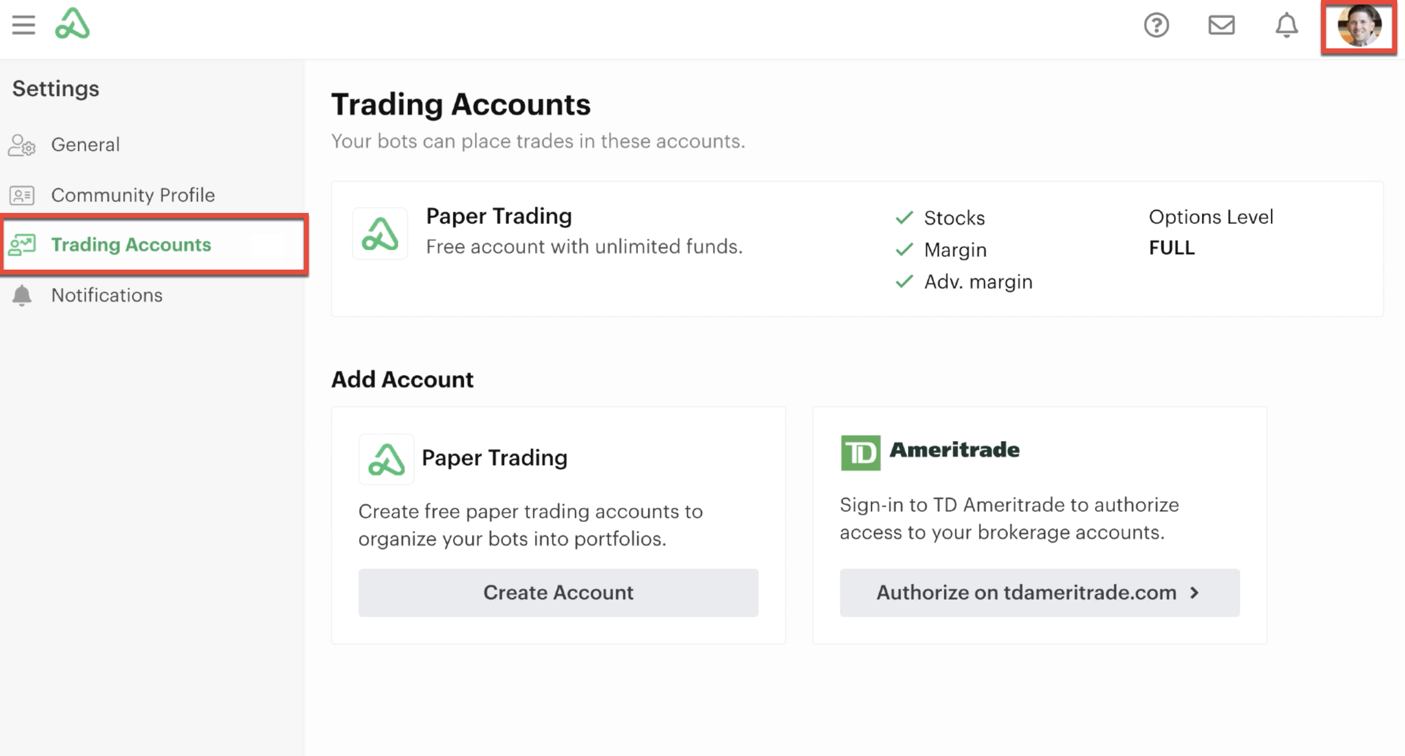 Trading accounts