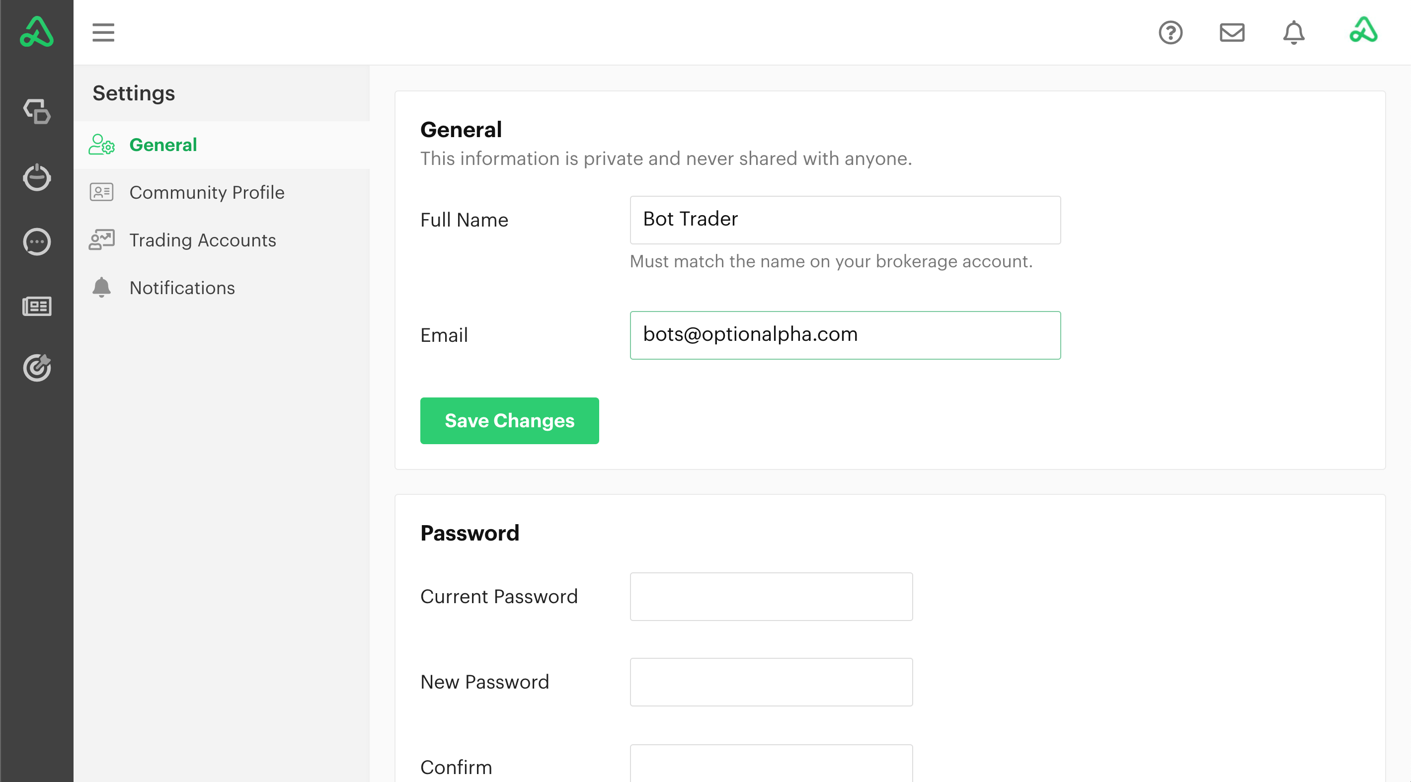 General profile settings
