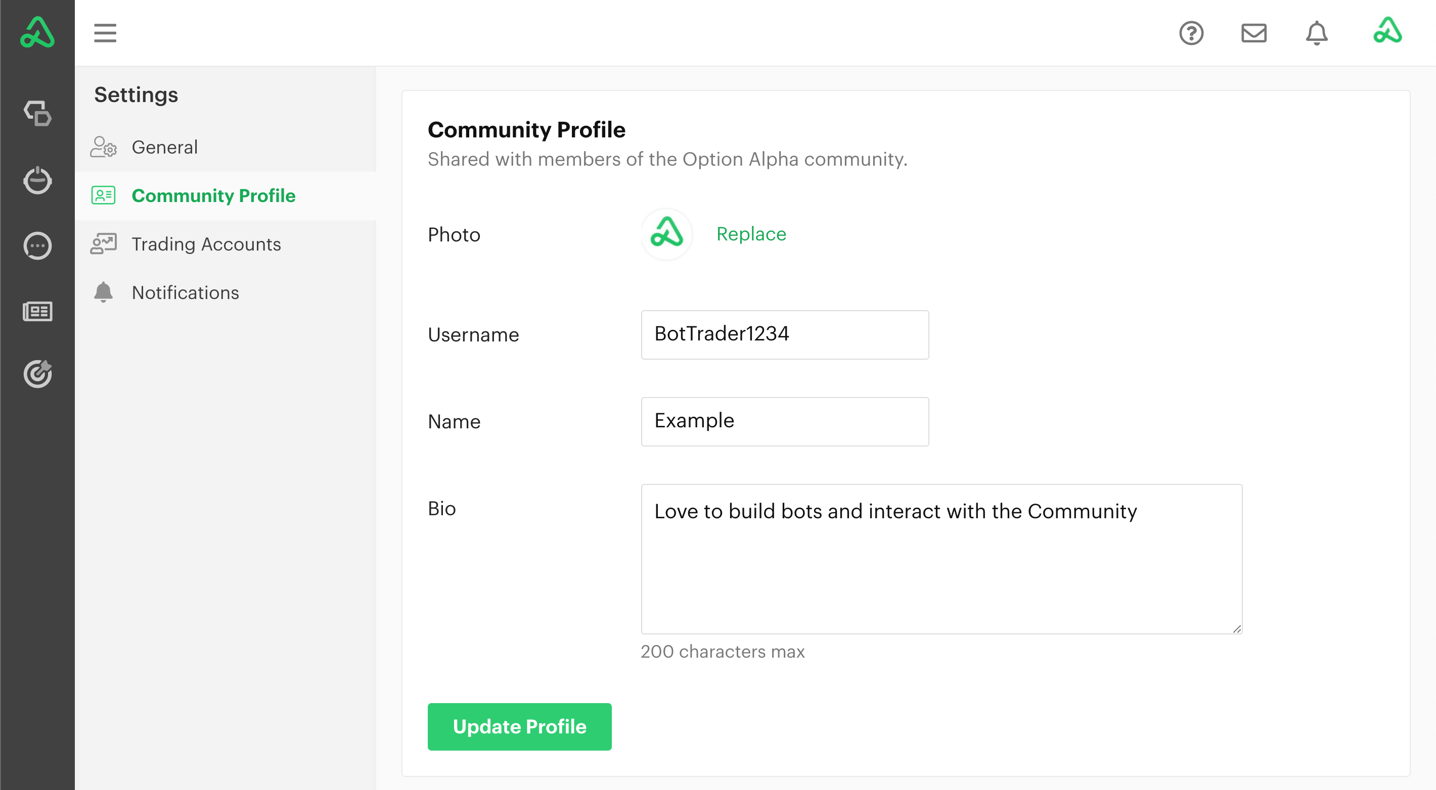 Community profile settings