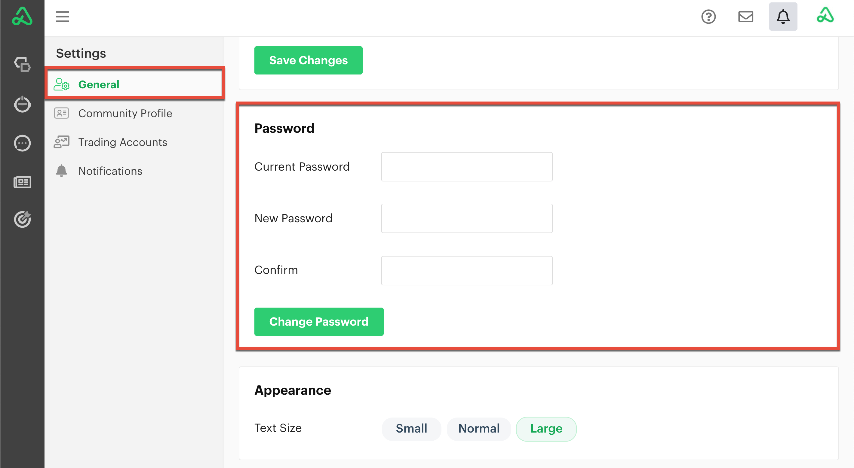 Password settings