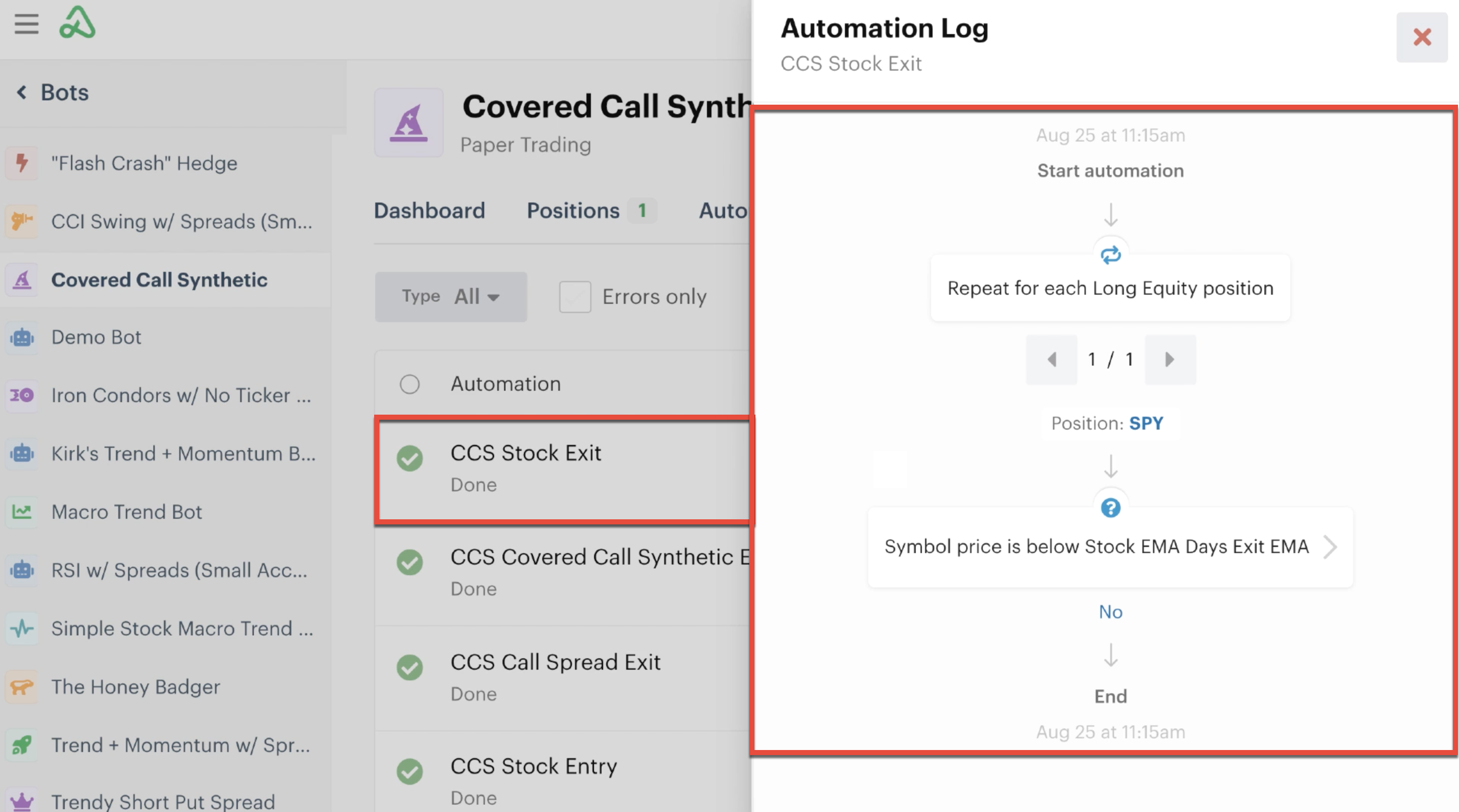Automation log details