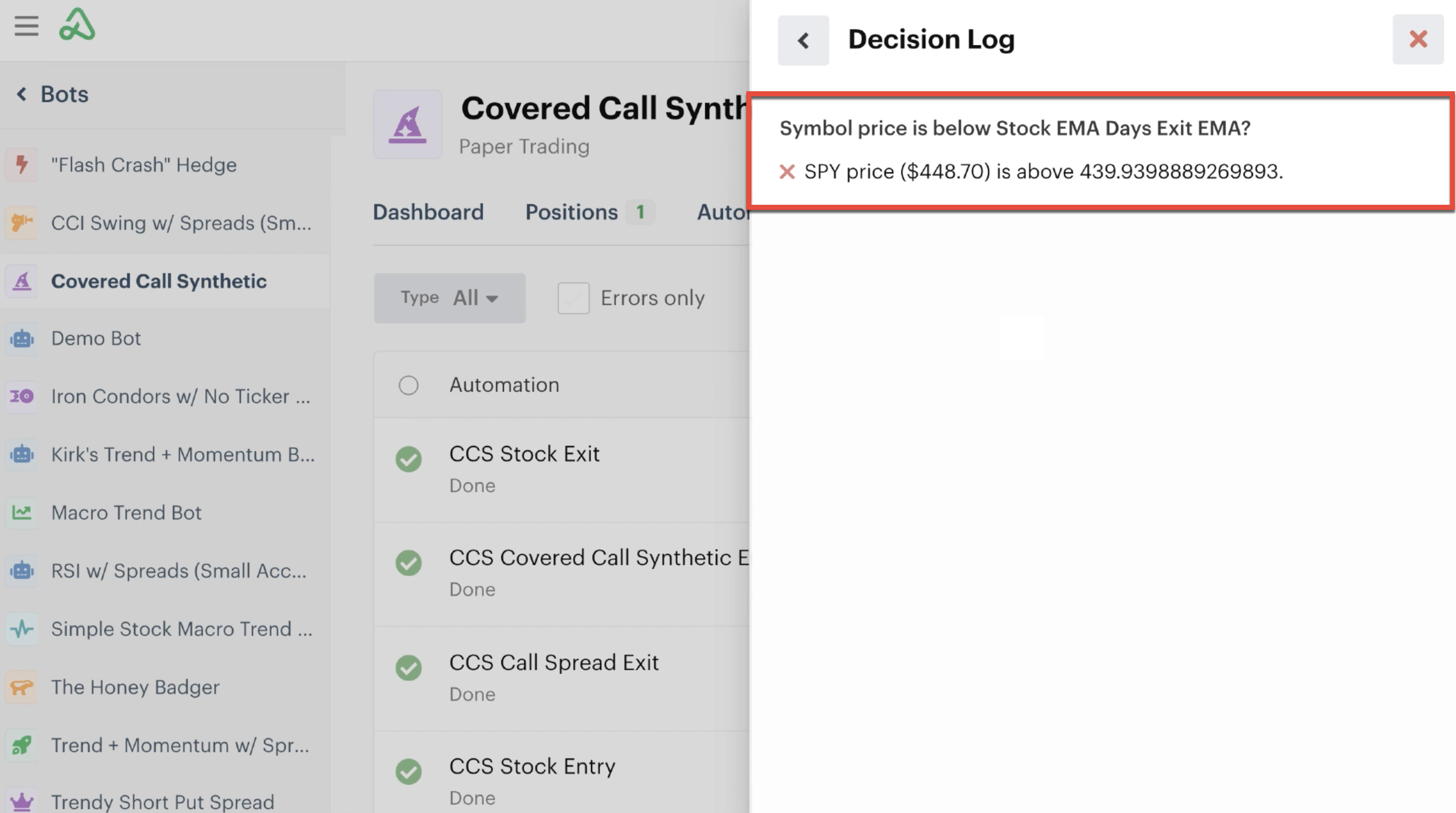 Decision action log