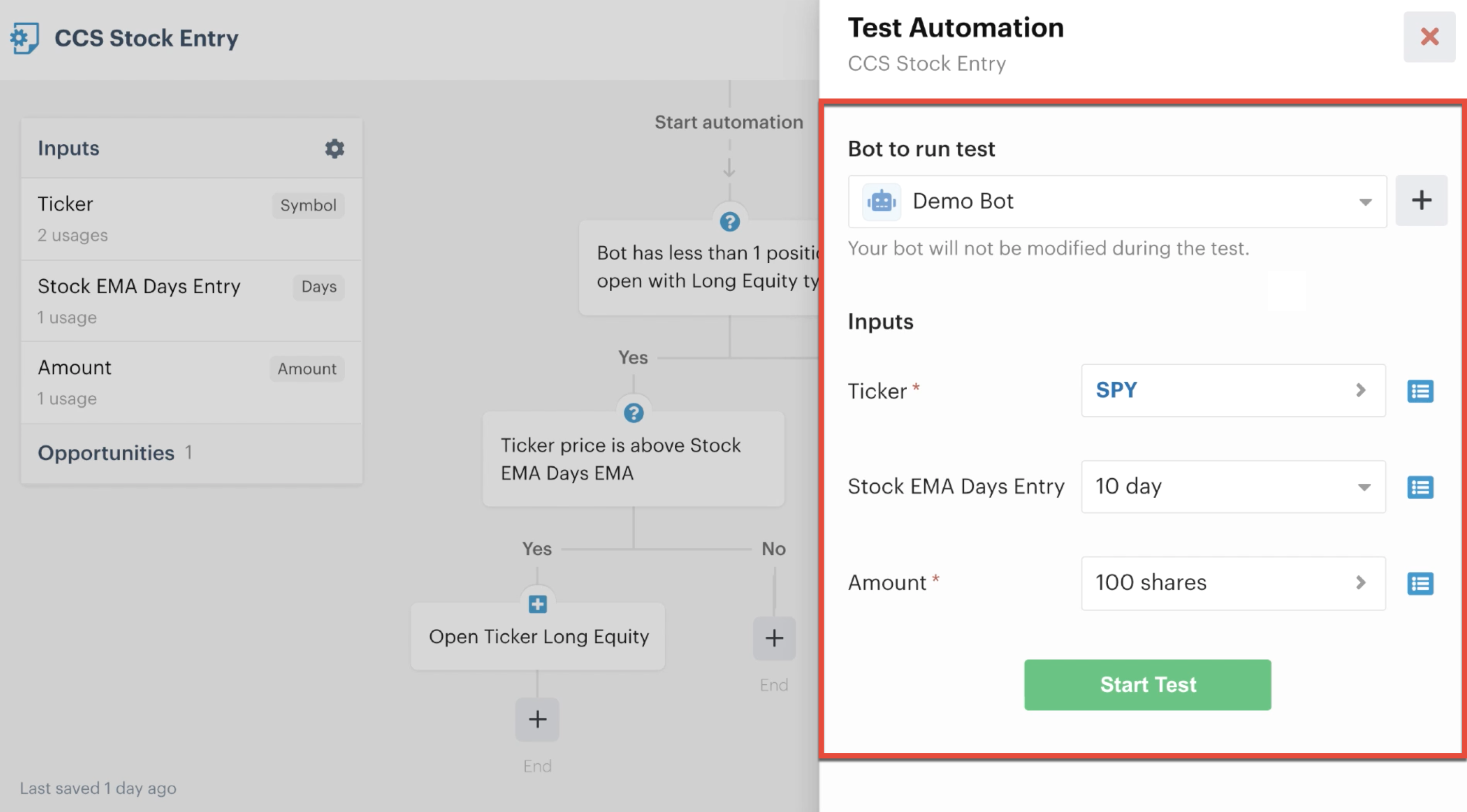 Test automation settings