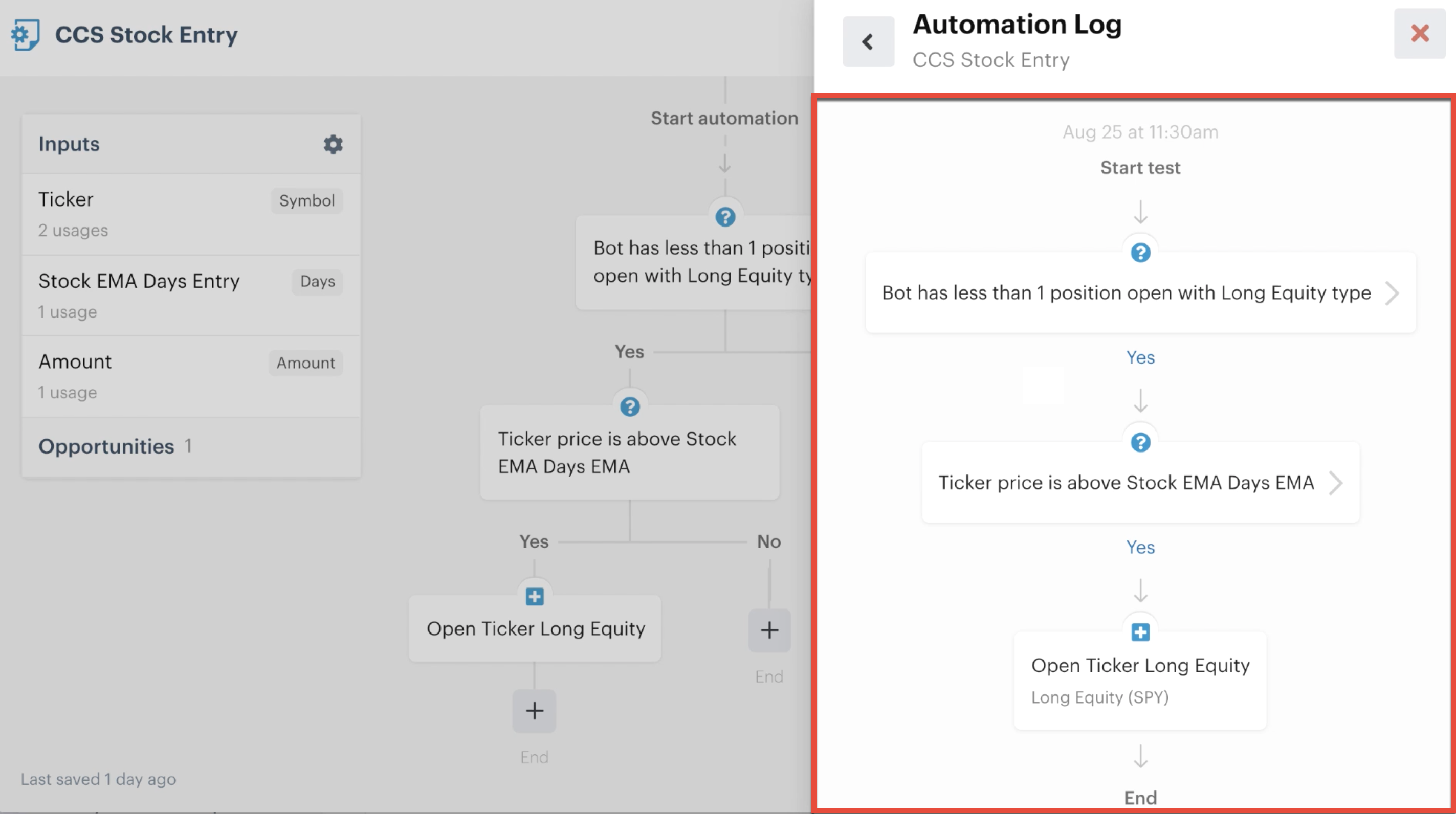 Automation log test results "yes" decision